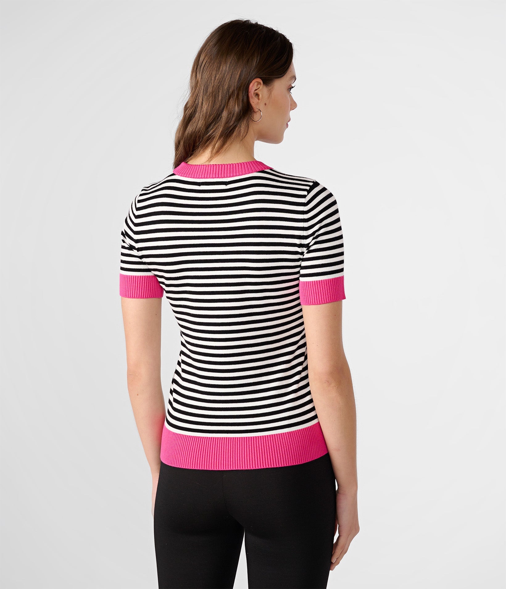 SHORT SLEEVE STRIPED LOGO SWEATER | Karl Lagerfeld Paris