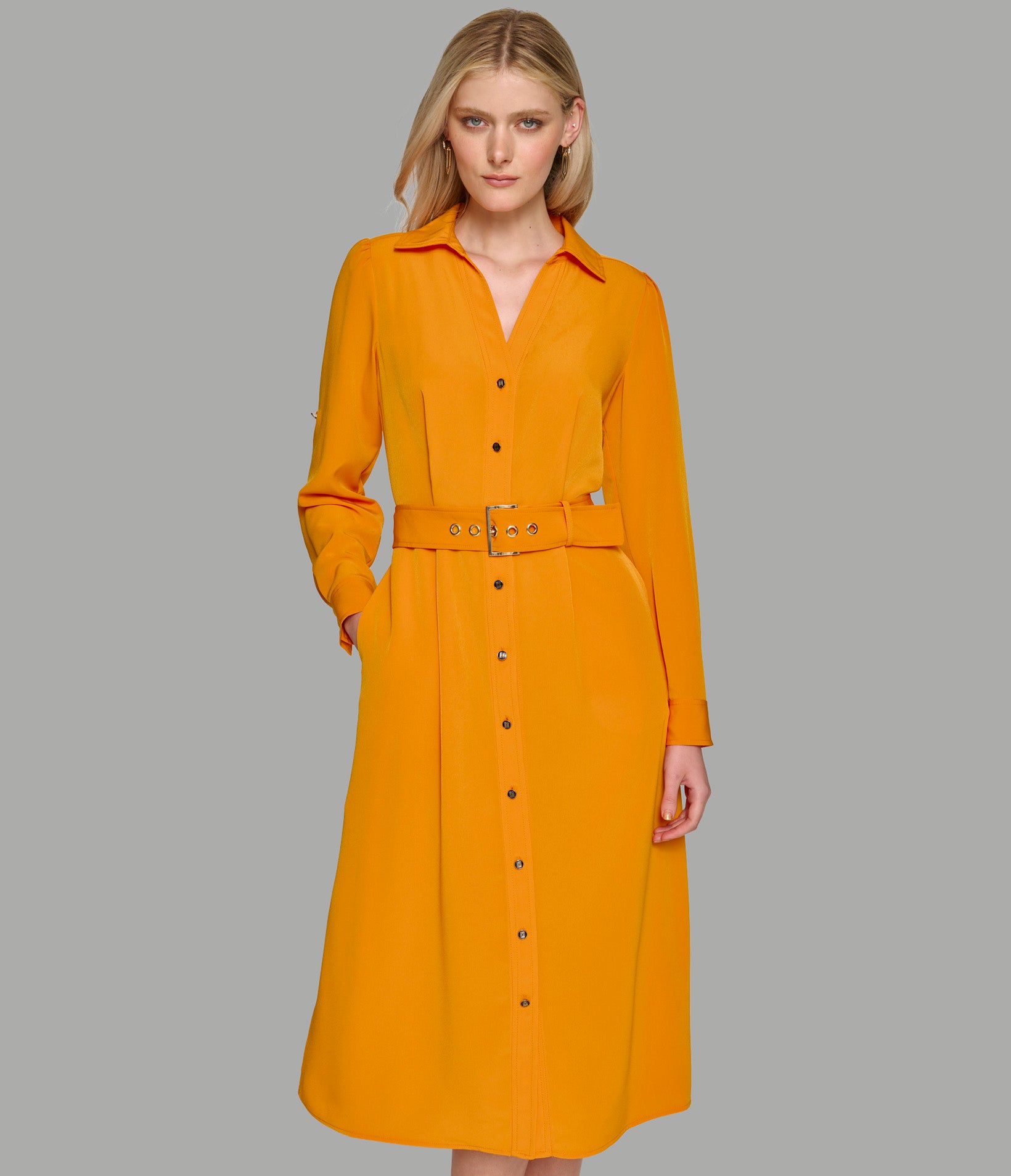 BELTED MIDI SHIRT DRESS