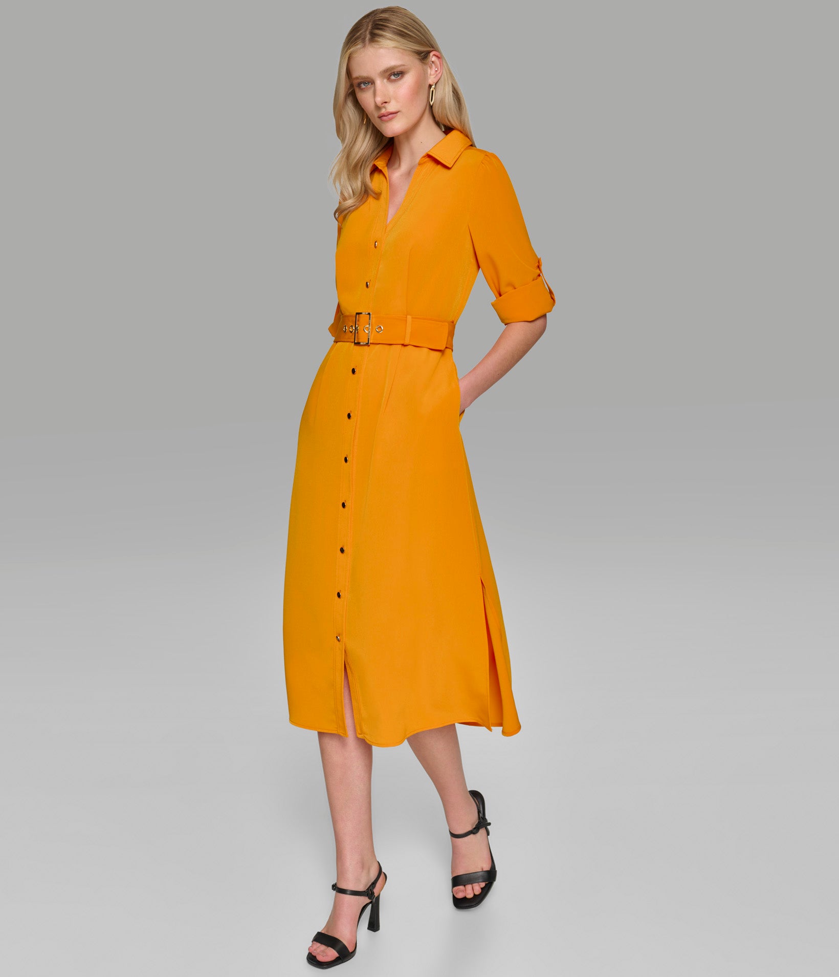 BELTED MIDI SHIRT DRESS