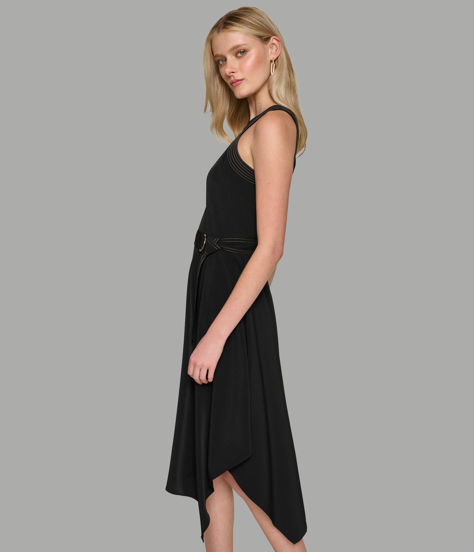 SLEEVELESS ASYMMETRIC HEM MIDI DRESS