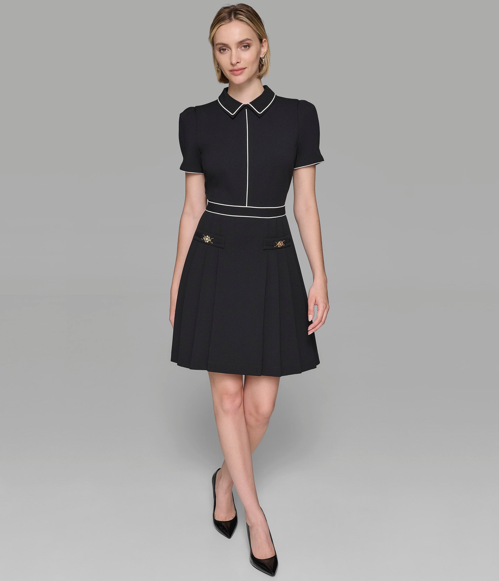 SHORT SLEEVE COLLAR A LINE DRESS