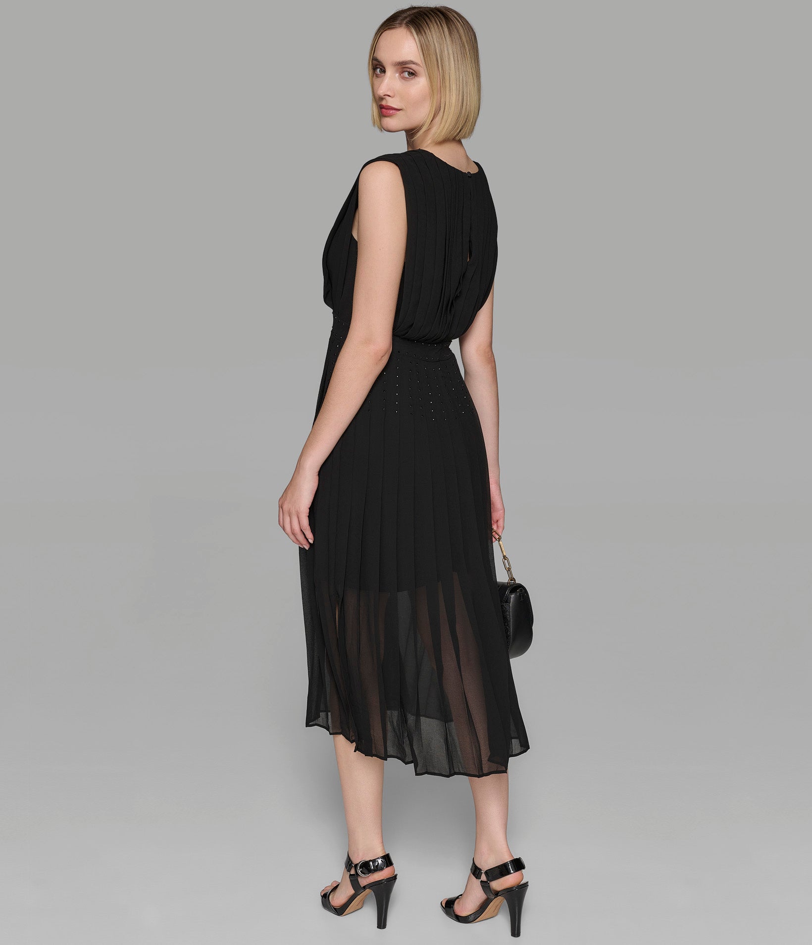 SLEEVELESS EMBELLISHED PLEATED DRESS Karl Lagerfeld Paris