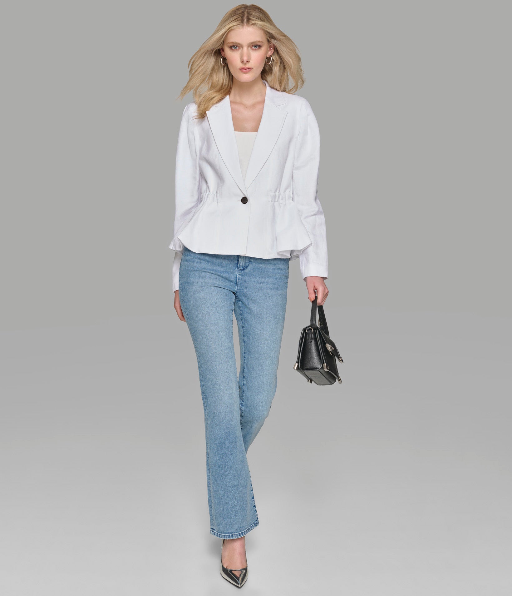 LINEN BLEND PEPLUM BLAZER