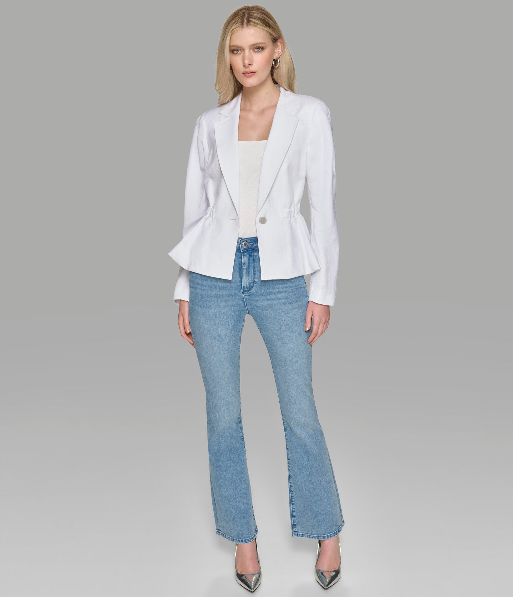 LINEN BLEND PEPLUM BLAZER