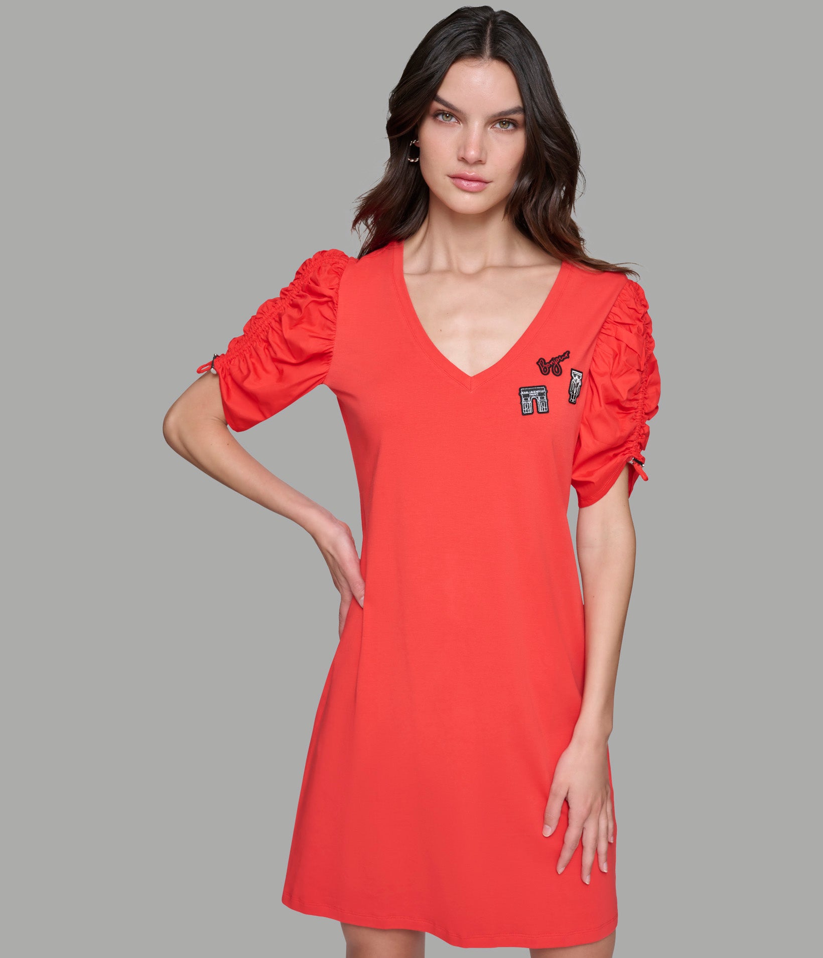 BUNGEE SLEEVE TEE DRESS WITH PINS