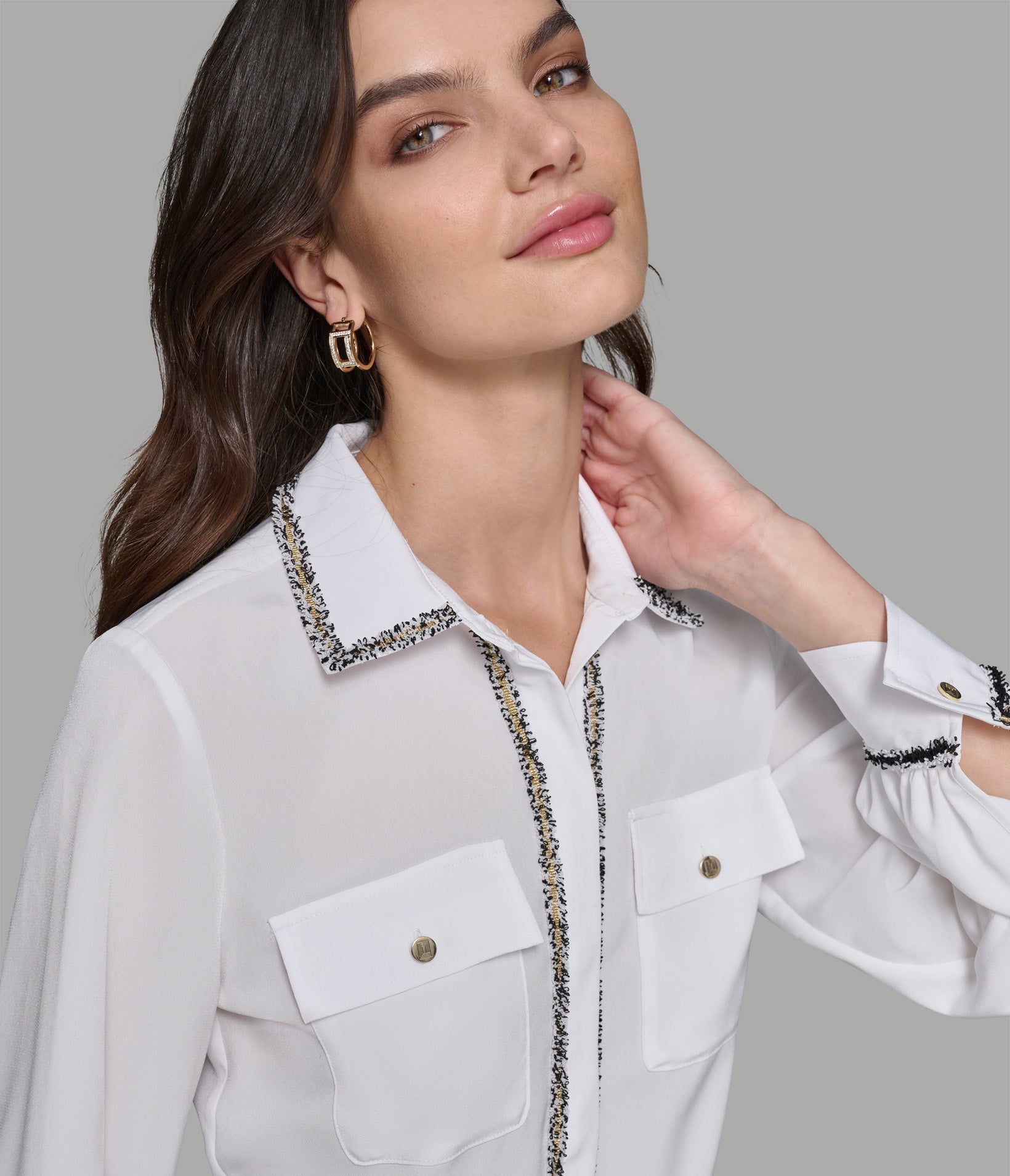 WHITE SOFT BUTTON FRONT BLOUSE