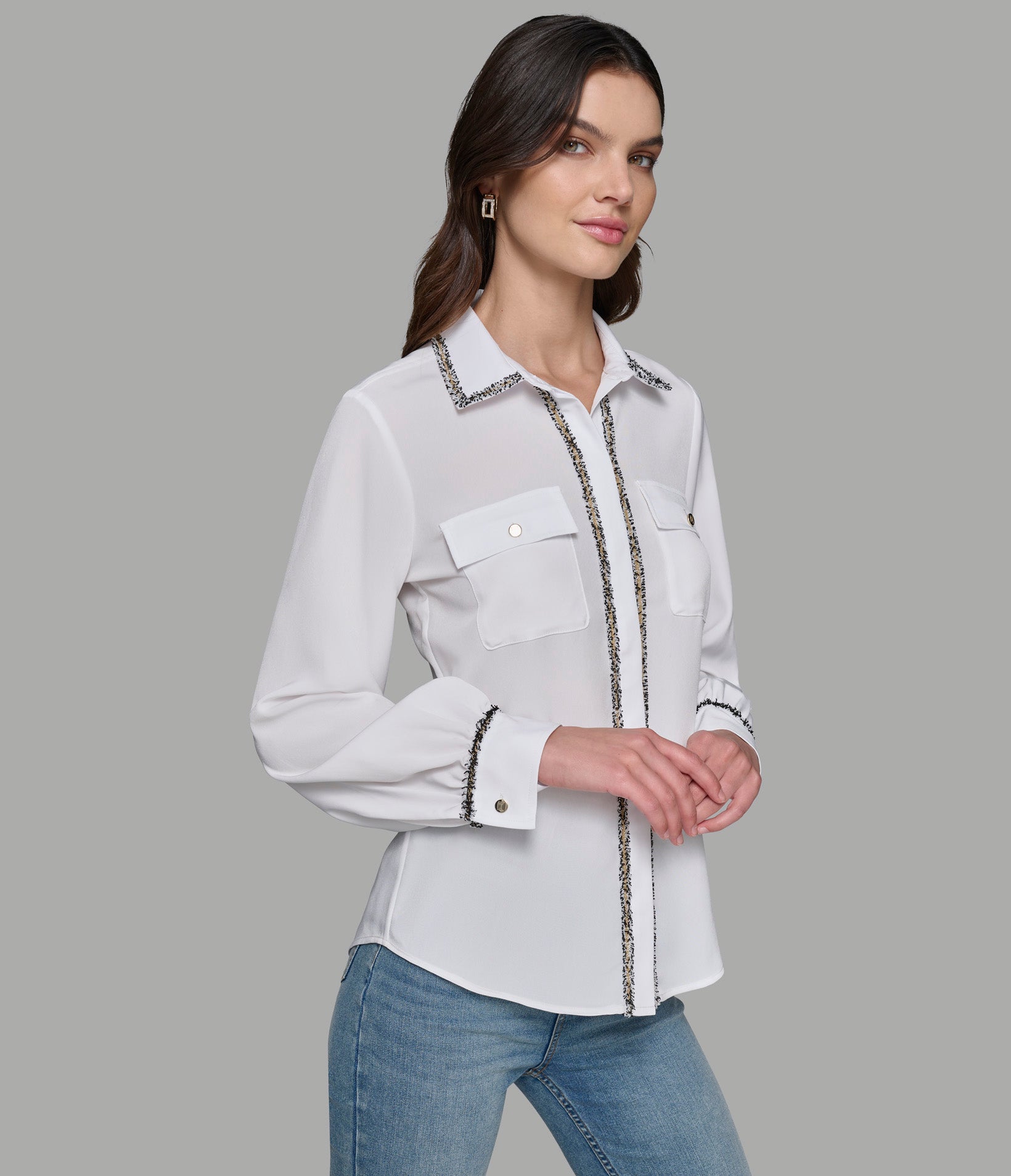 WHITE SOFT BUTTON FRONT BLOUSE