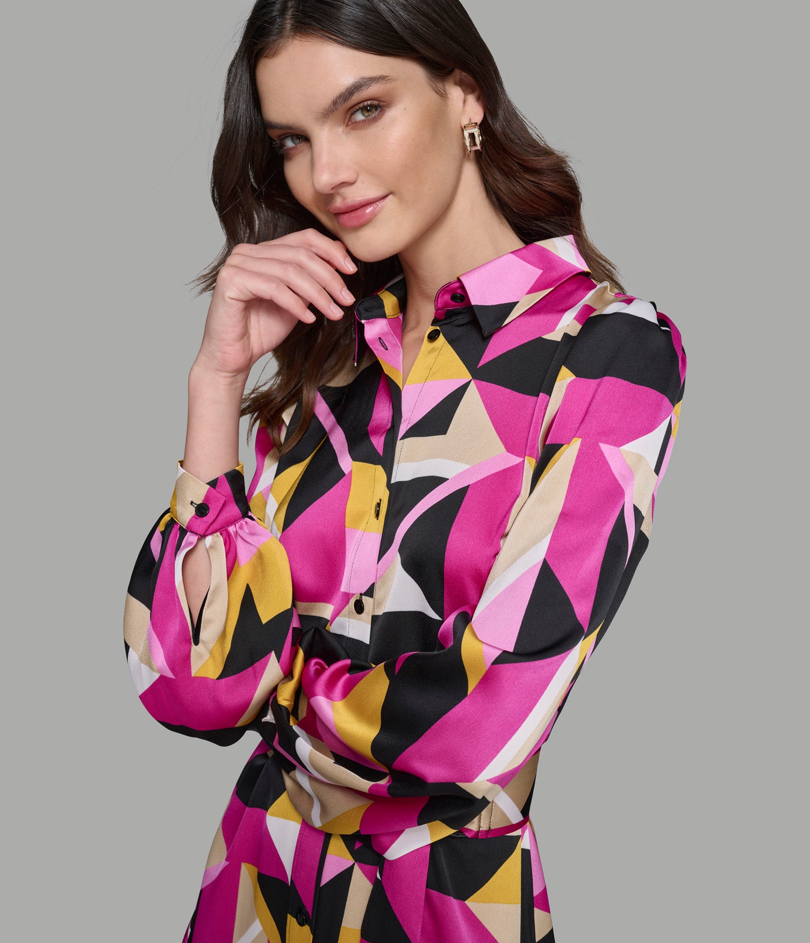 PRINTED SHIRT DRESS WITH HANKY HEM