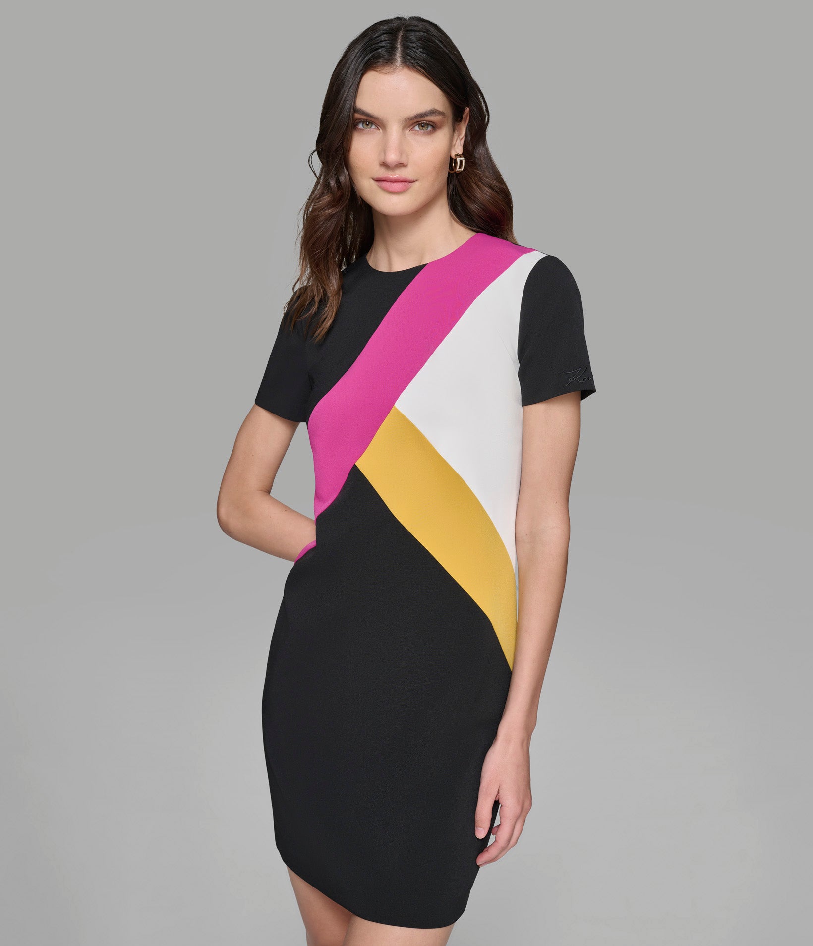 COLORBLOCK KNEE LENGTH DRESS