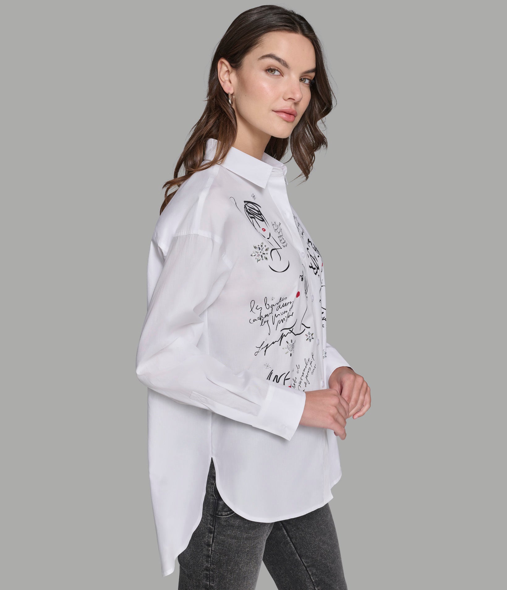 KARL SAYINGS EMBELLISHED POPLIN SHIRT