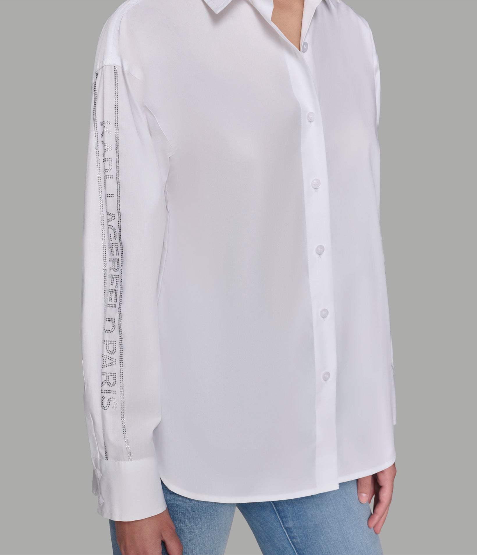 RHINESTONE LOGO TAPE POPLIN SHIRT