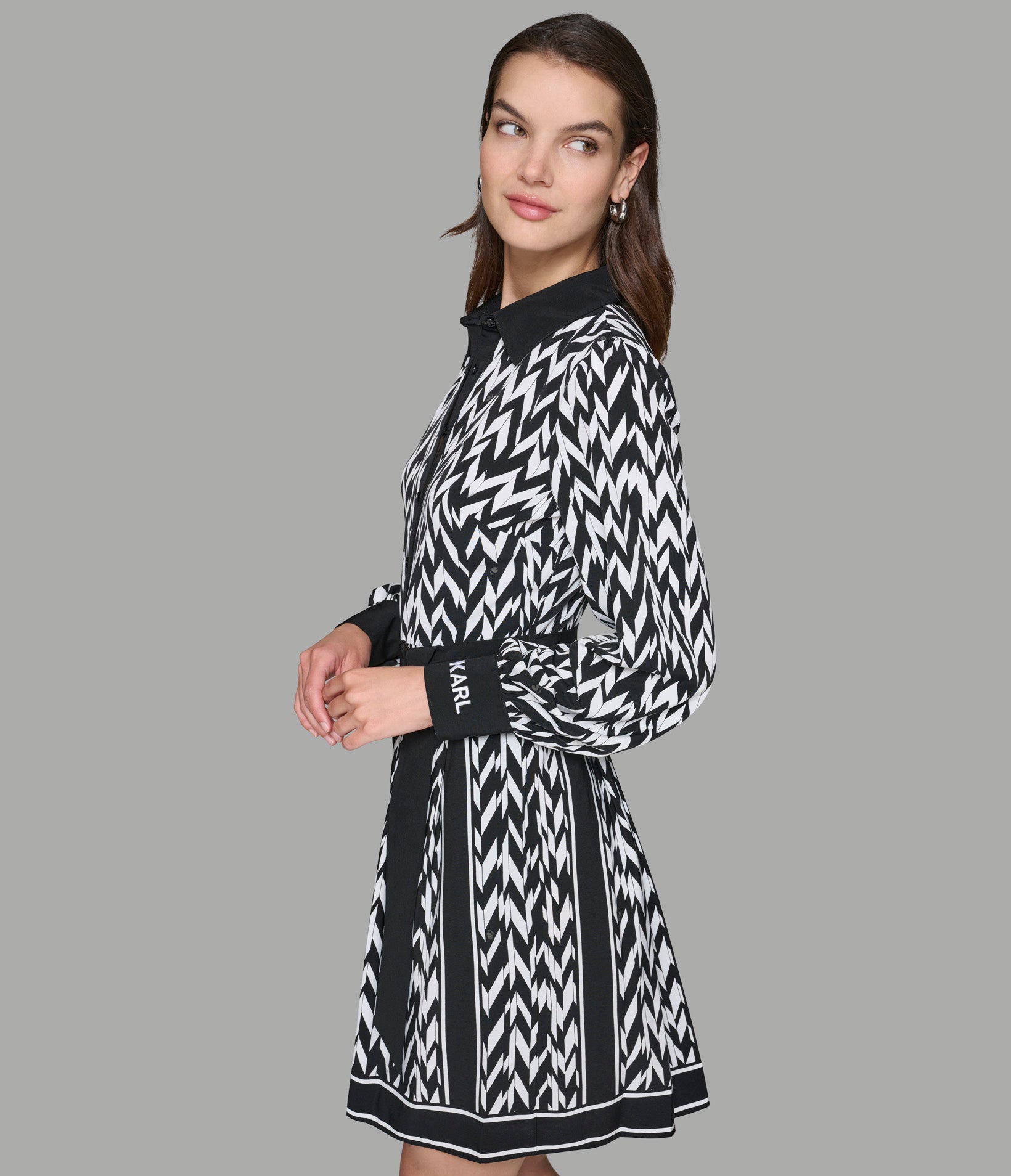 HERRINGBONE BELTED SHIRT DRESS