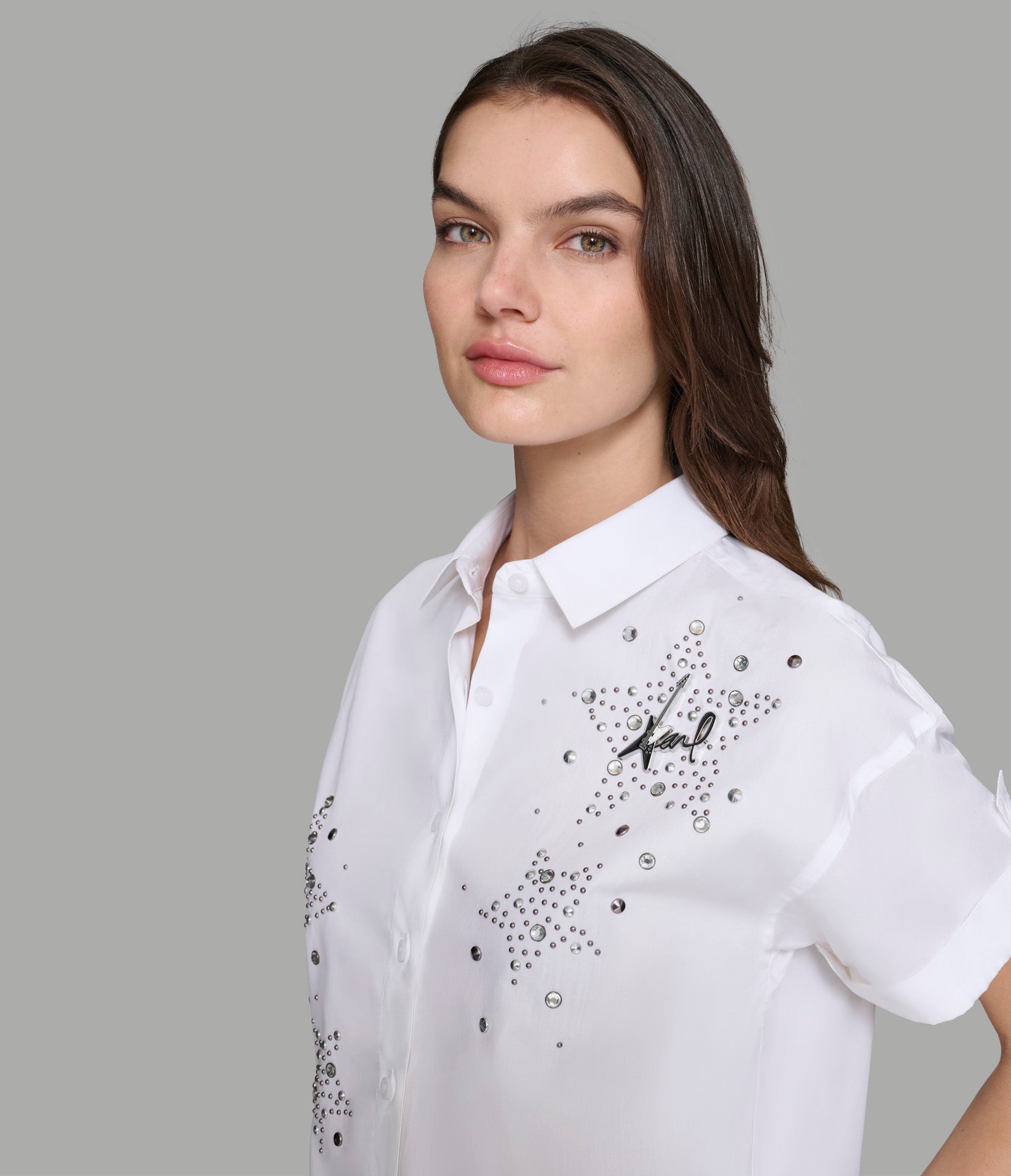 STAR STUDDED WHITE POPLIN SHIRT