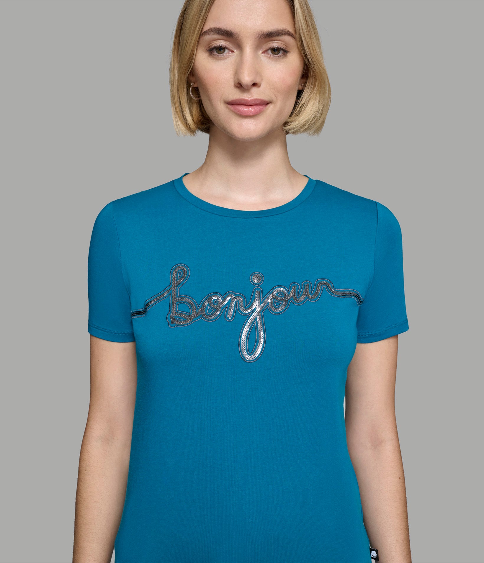 BONJOUR SCRIPT SEQUIN TEE