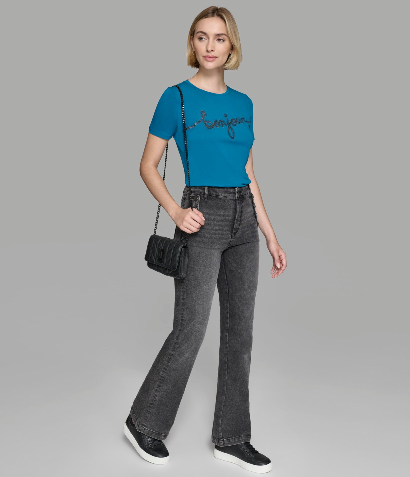 BONJOUR SCRIPT SEQUIN TEE