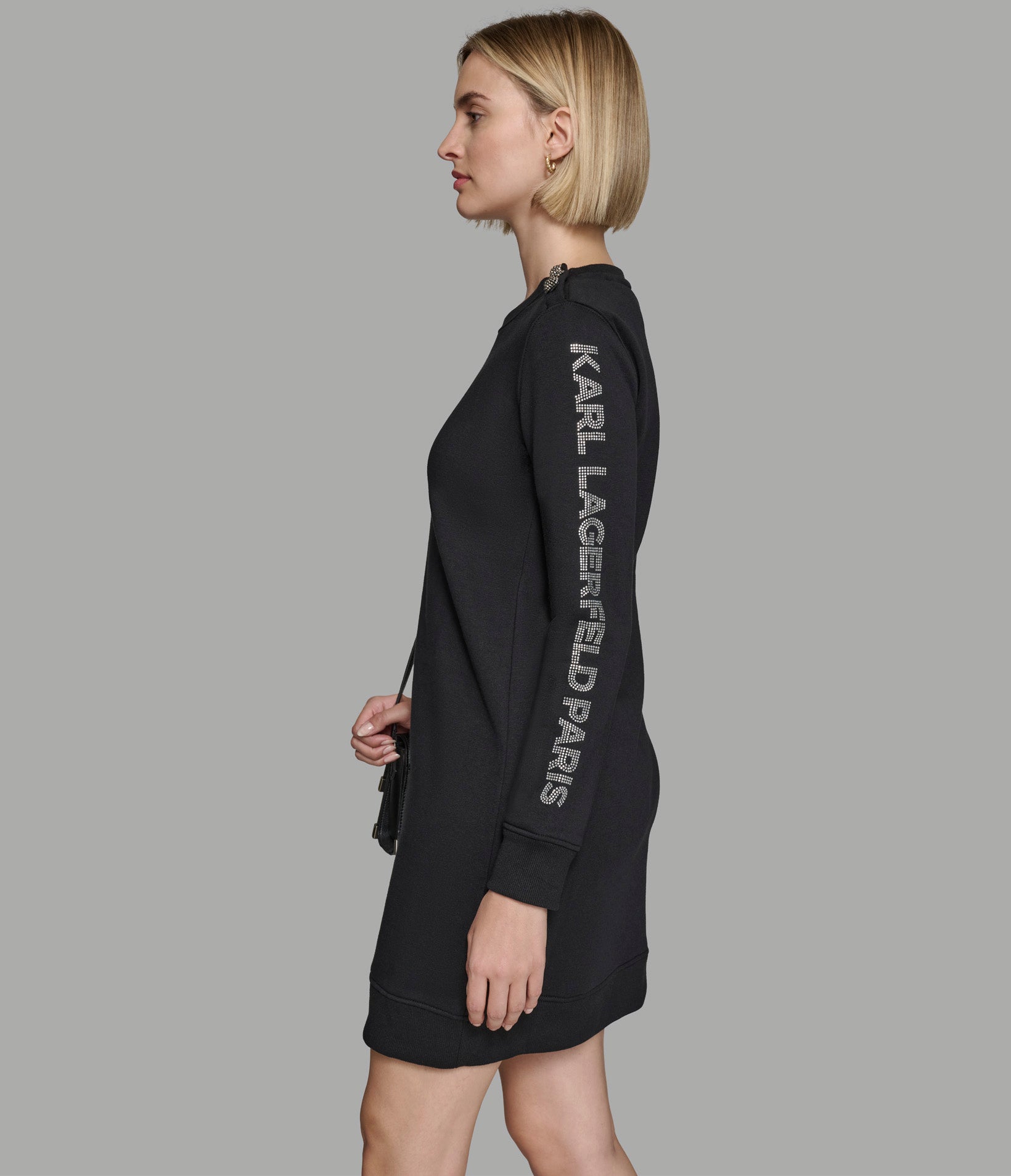 RHINESTONE LOGO TRIM SWEATSHIRT DRESS