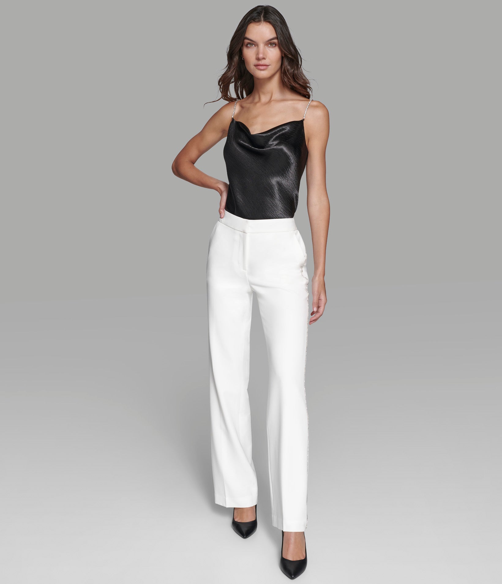 RHINESTONE TRIM SUITING PANT