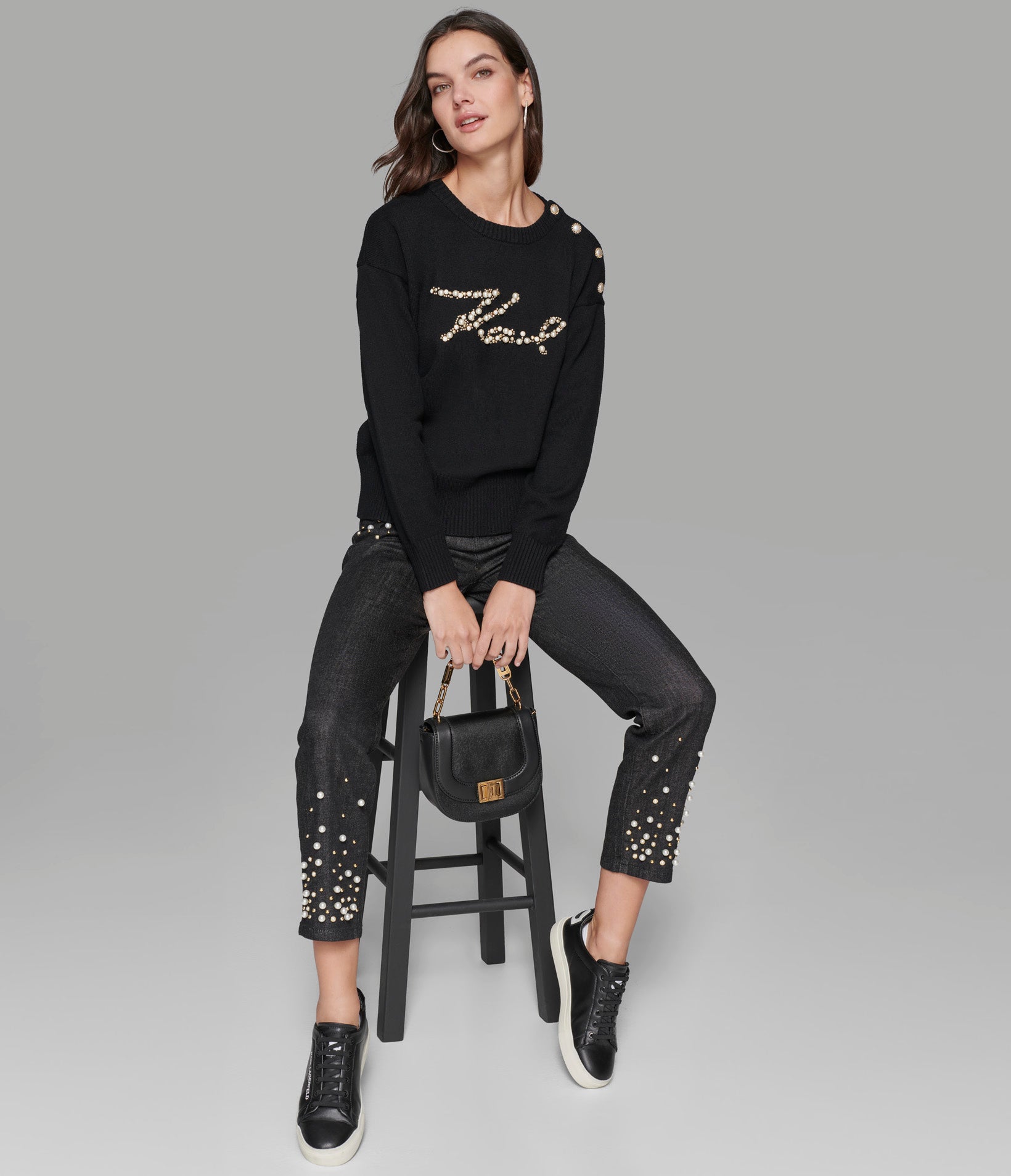 KARL SCRIPT PEARLS SWEATER