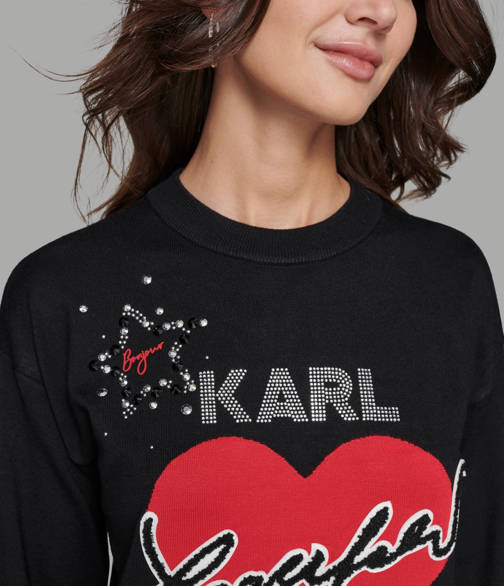 WHIMSY KARL HEART EMBELLISHED SWEATER