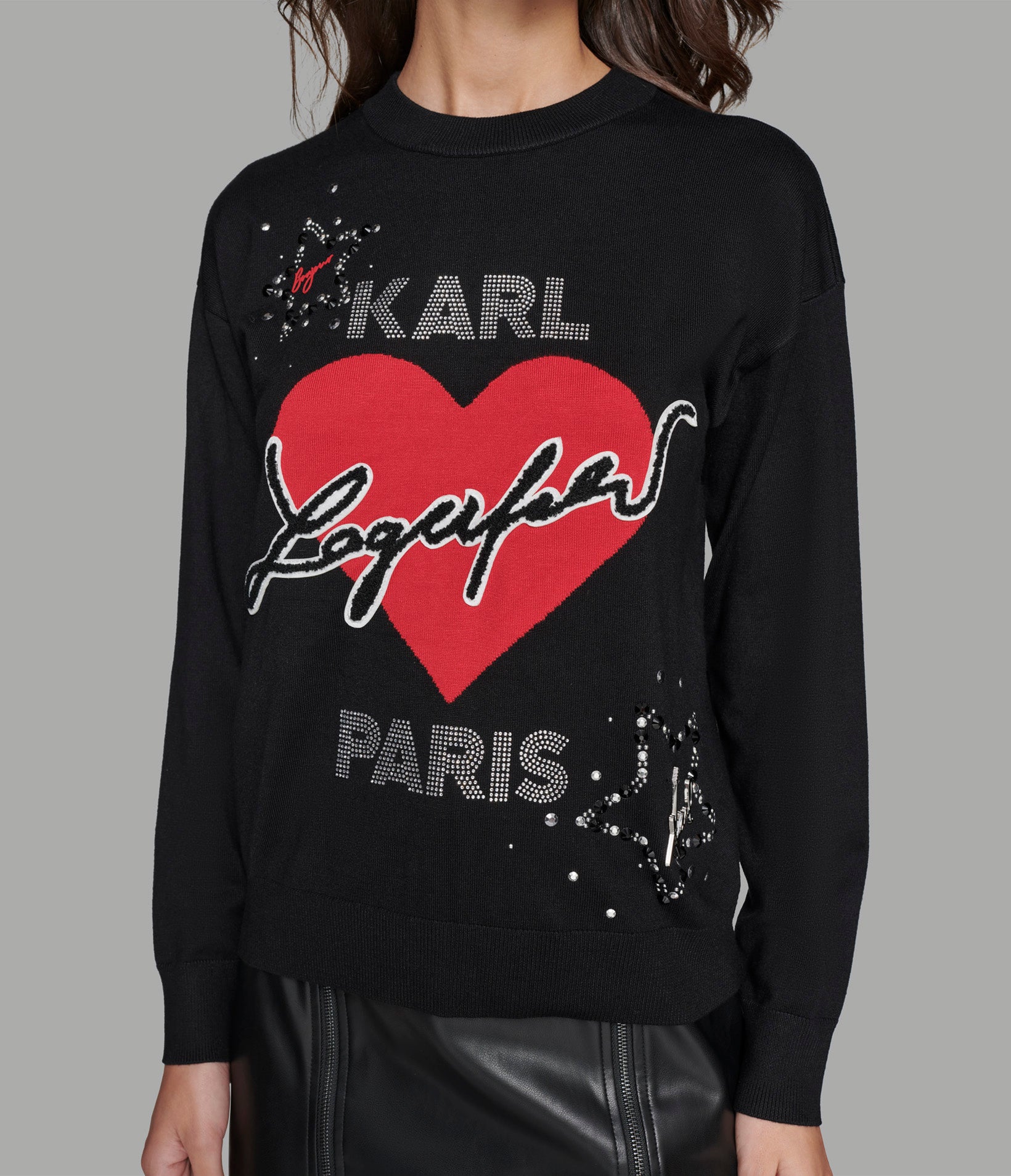 WHIMSY KARL HEART EMBELLISHED SWEATER