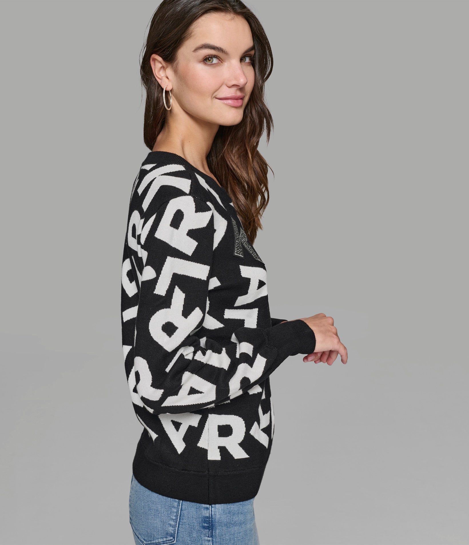 ICONIC LOGO EMBELLISHED PUFF SLEEVE SWEATER