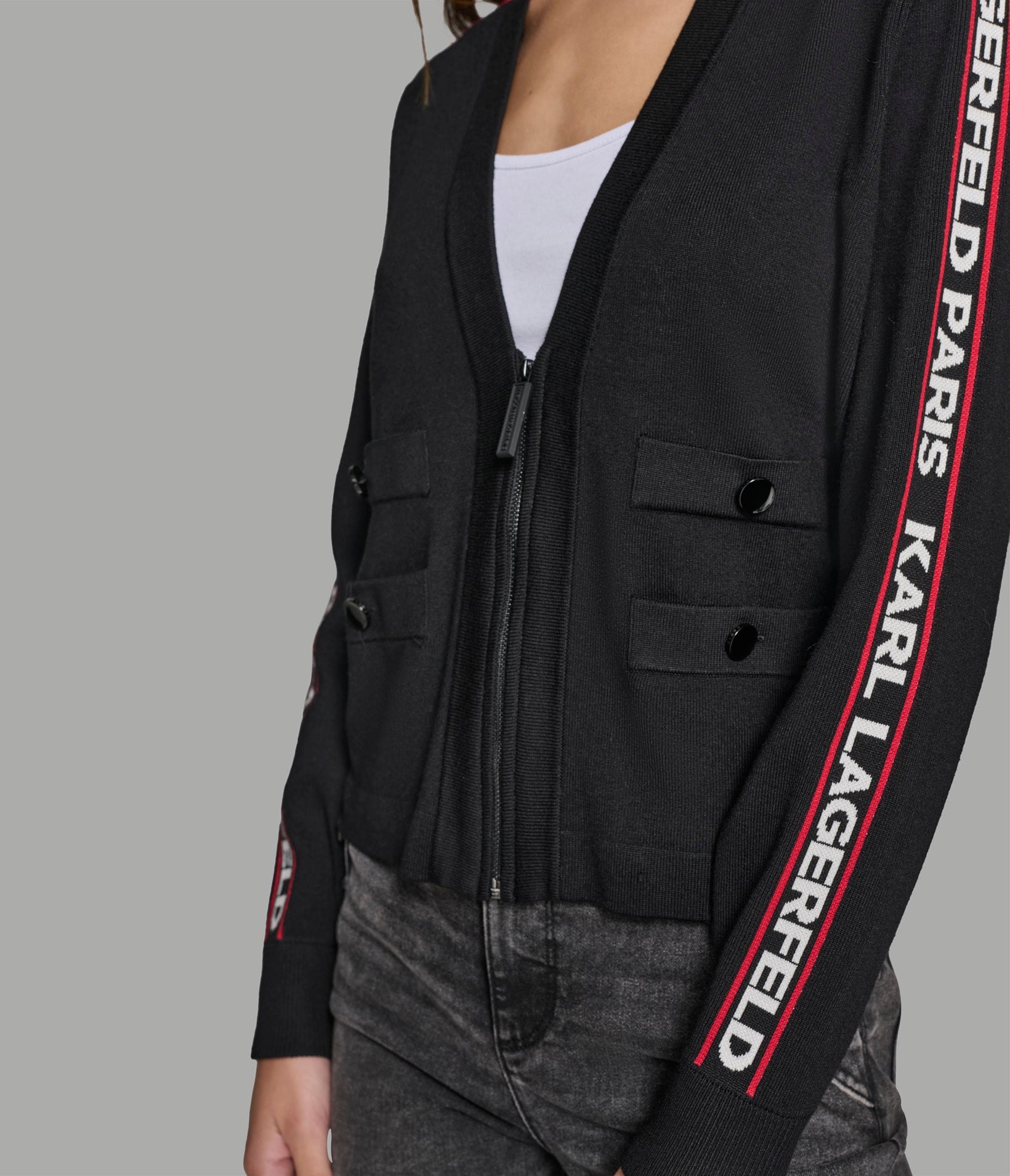 ZIP FRONT CARDIGAN WITH LOGO TAPING