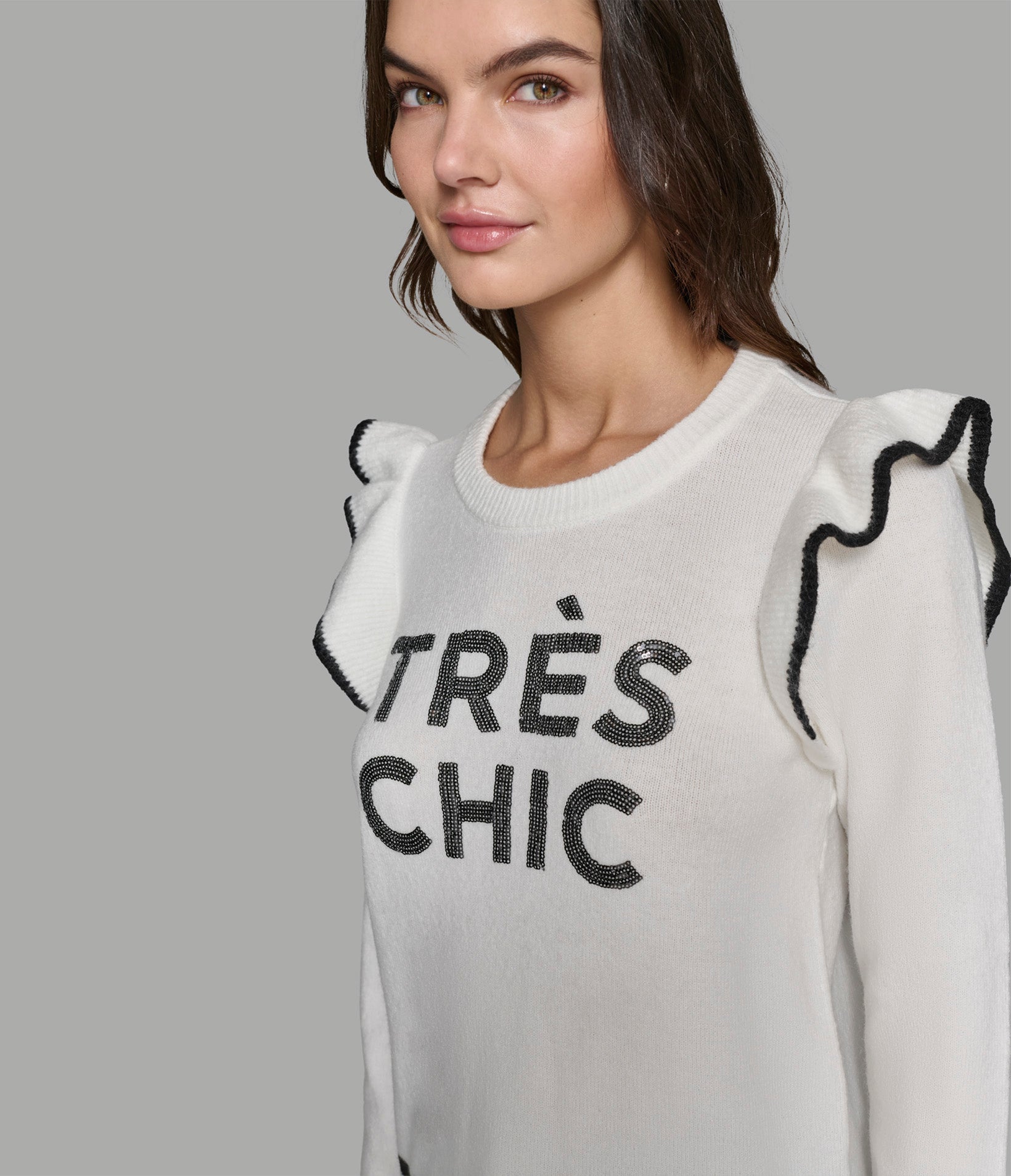 TRES CHIC RUFFLE SLEEVE SWEATER