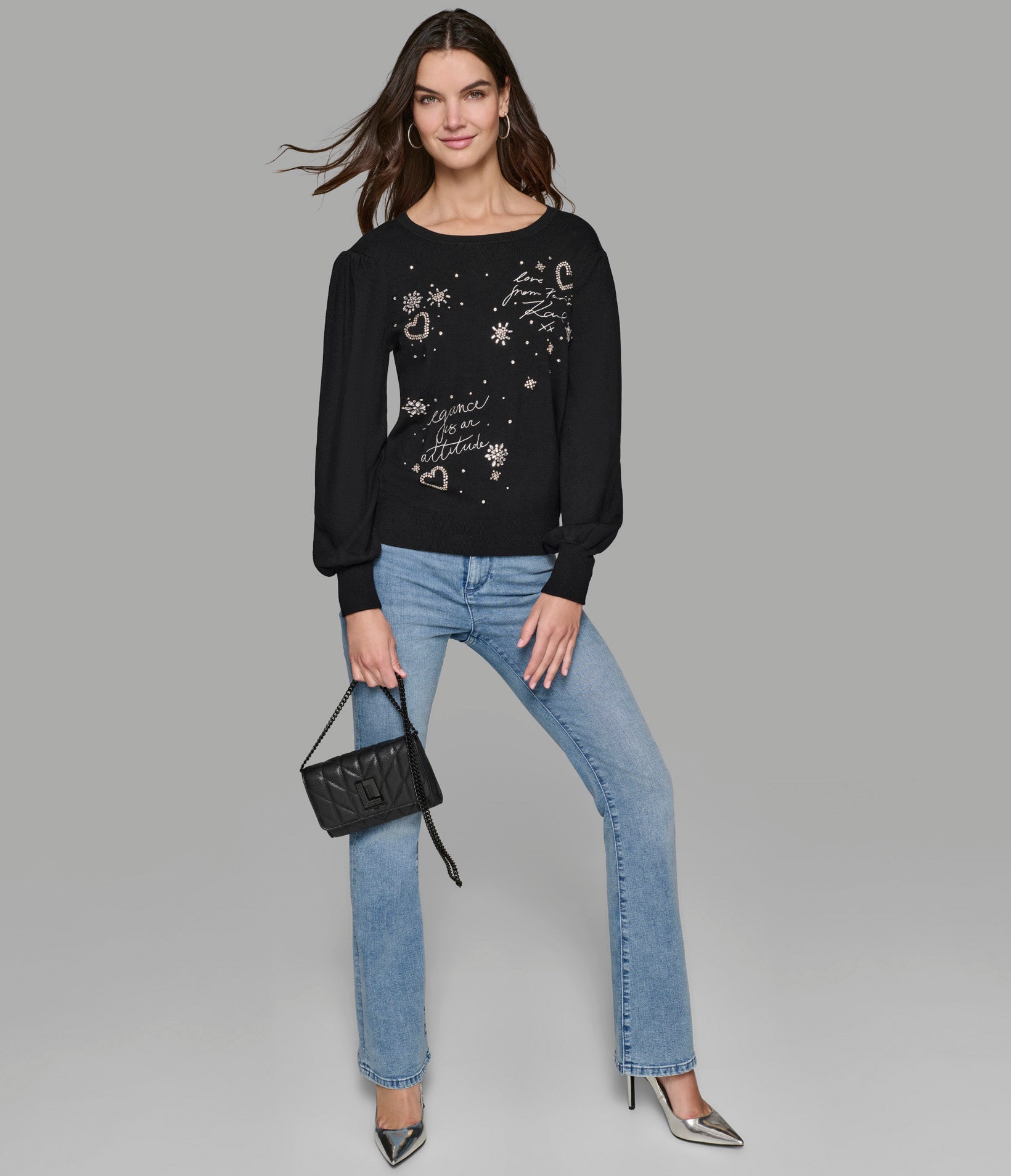 KARL SAYINGS EMBELLISED SWEATER