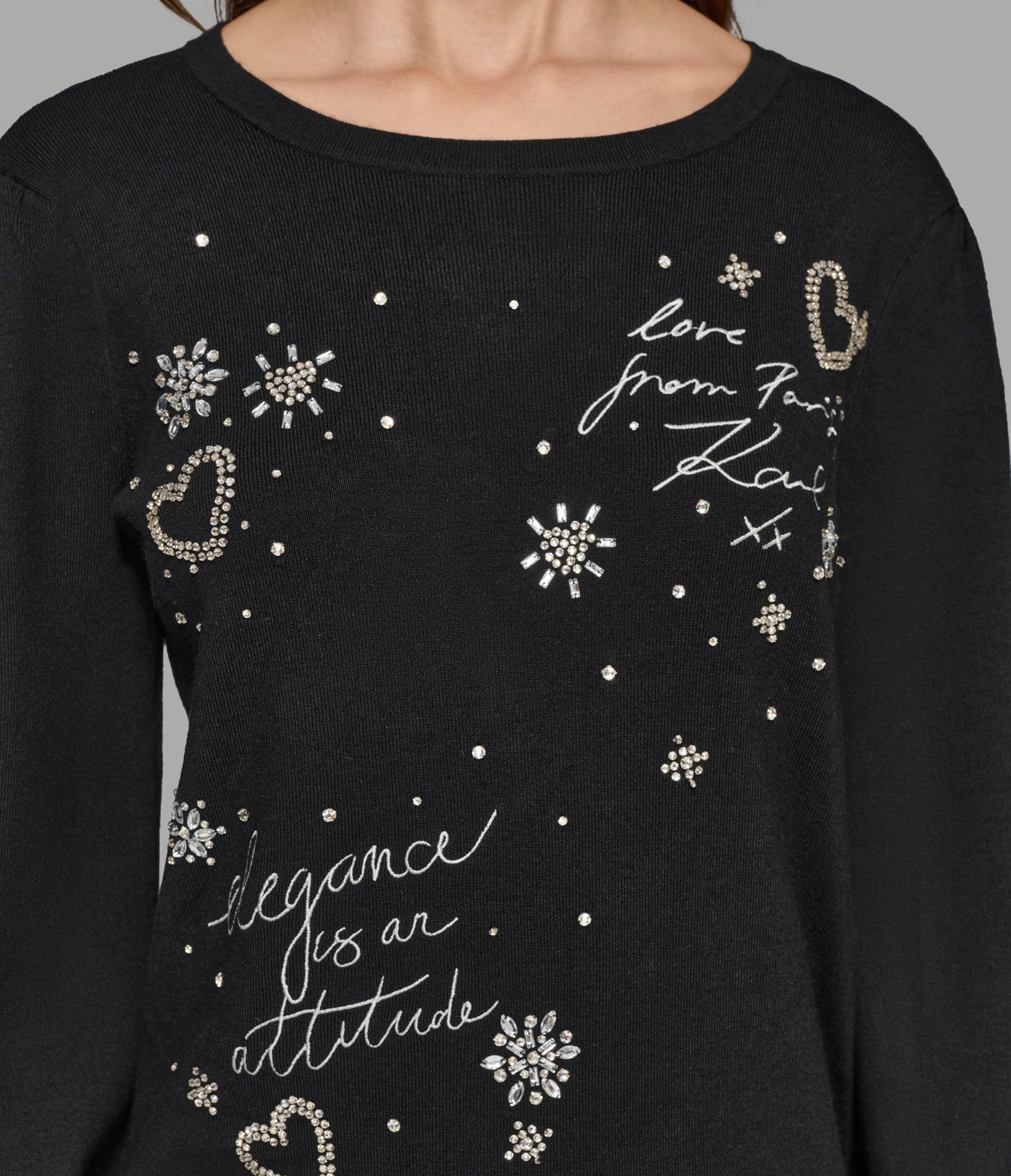 KARL SAYINGS EMBELLISED SWEATER