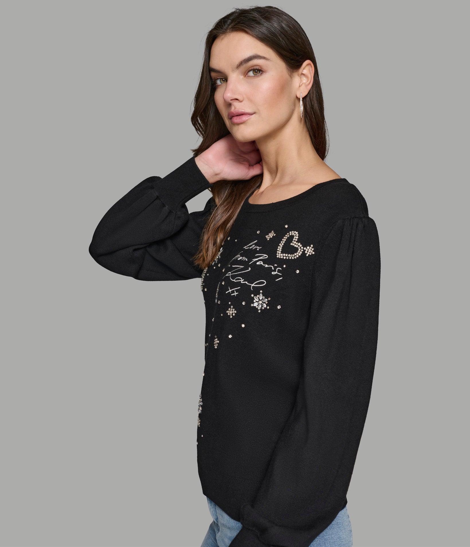 KARL SAYINGS EMBELLISED SWEATER