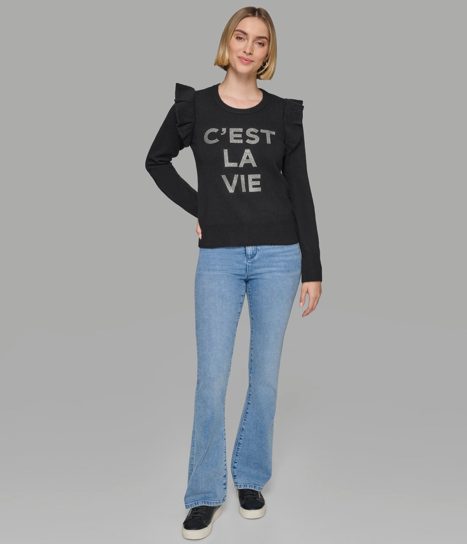 C'EST LA VIE RUFFLE SLEEVE SWEATER