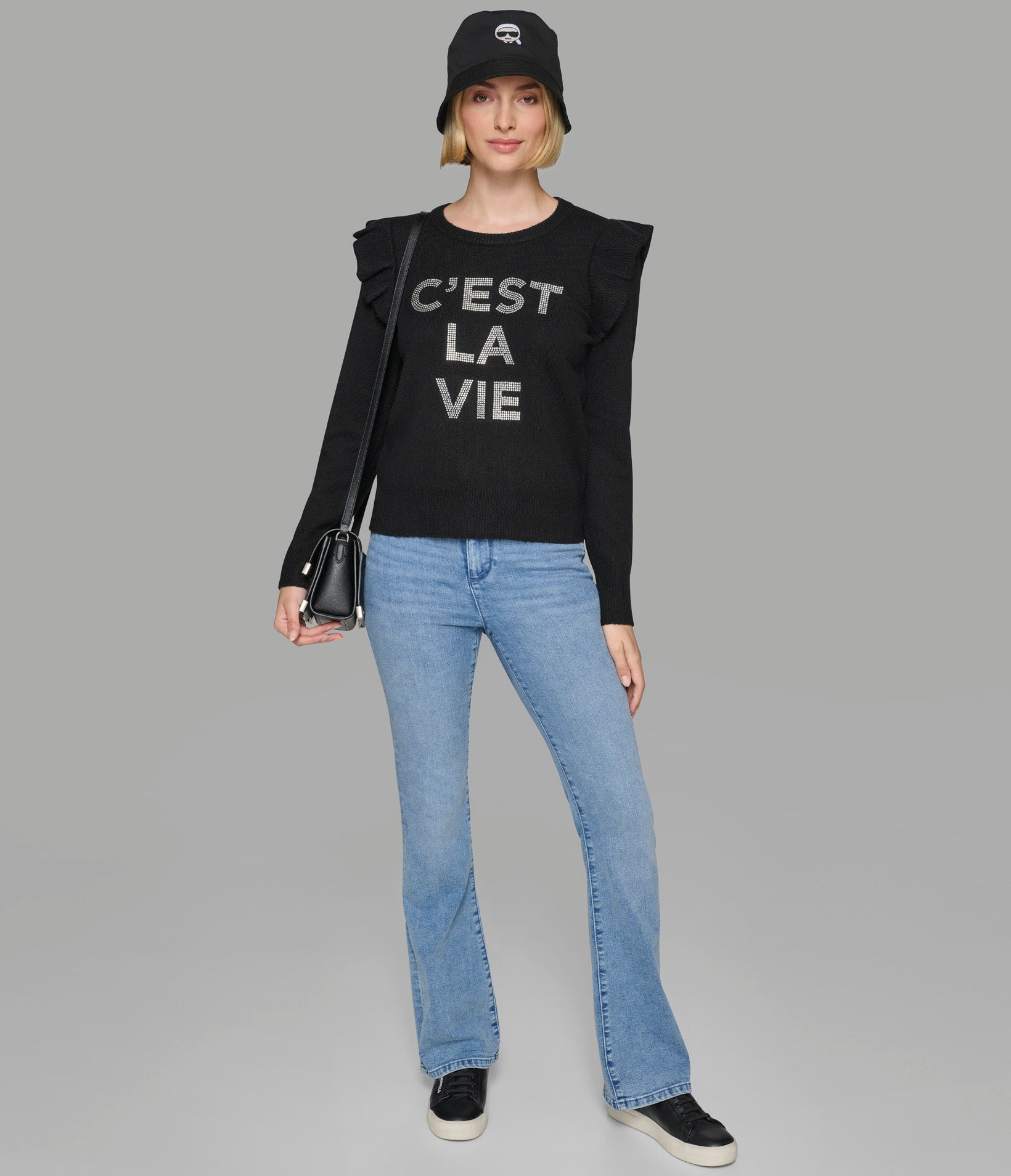 C'EST LA VIE RUFFLE SLEEVE SWEATER