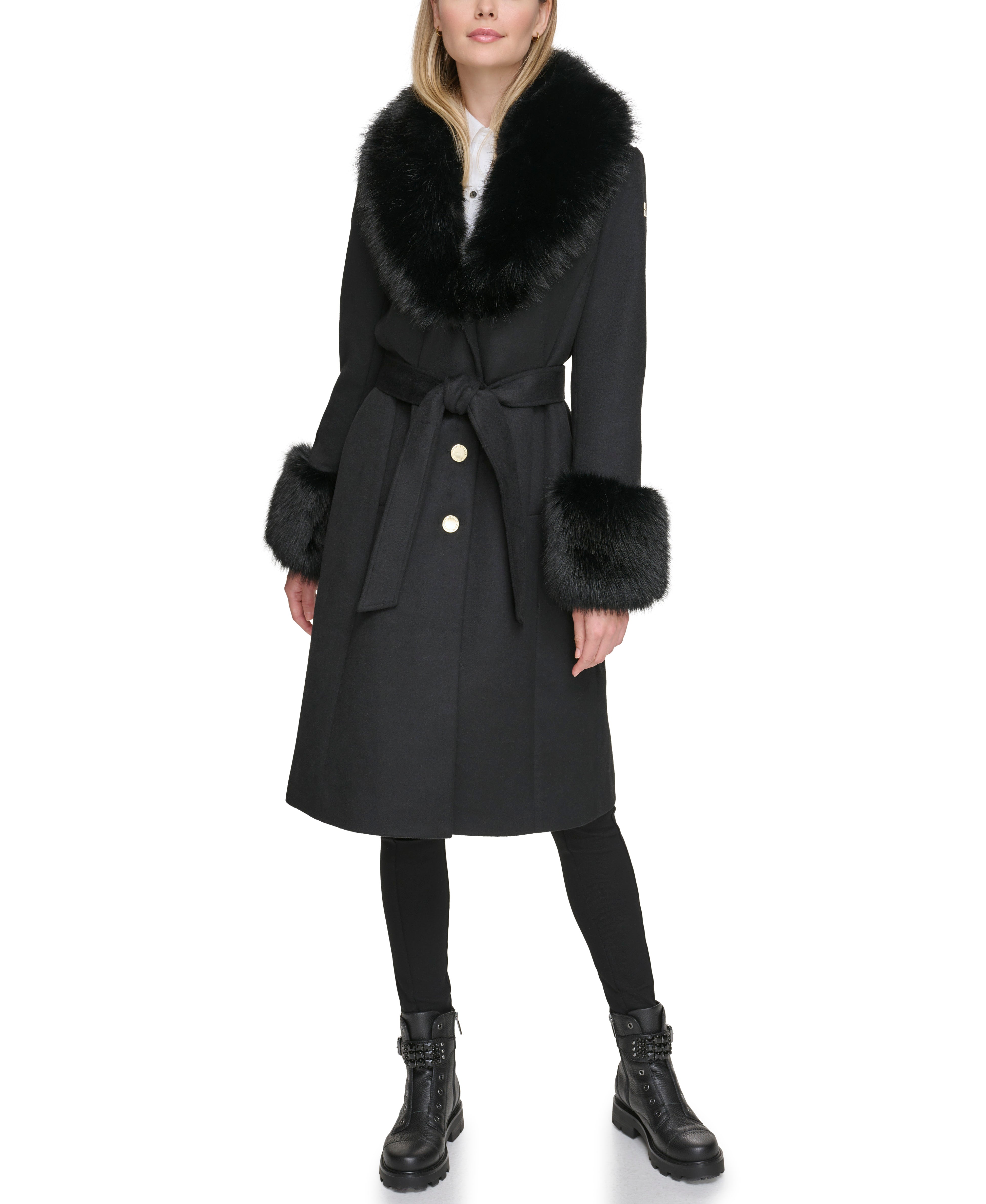 WOOL COAT WITH FAUX FUR COLLAR CUFFS Karl Lagerfeld Paris