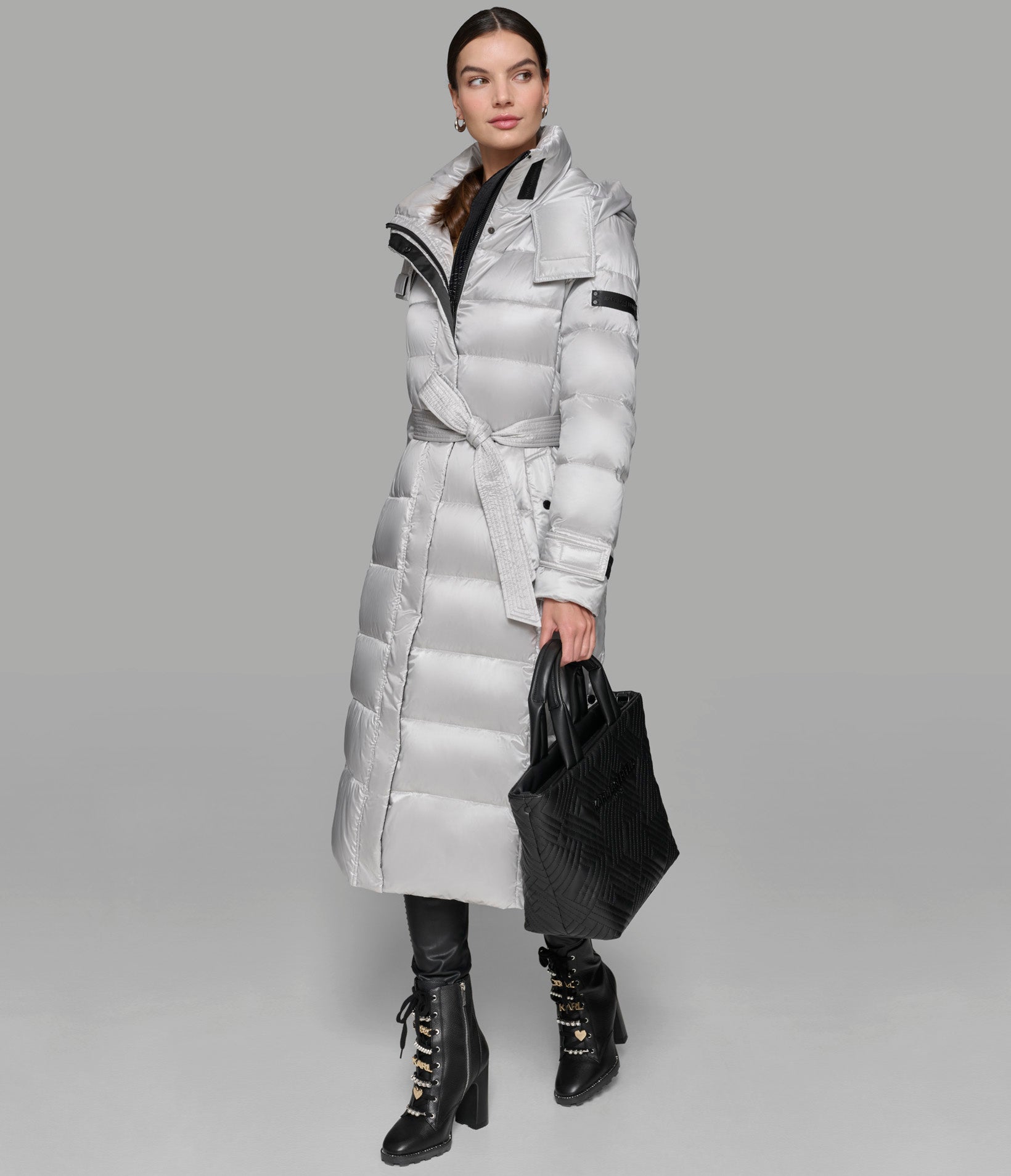 CONTRAST MAXI BELTED LONG PUFFER