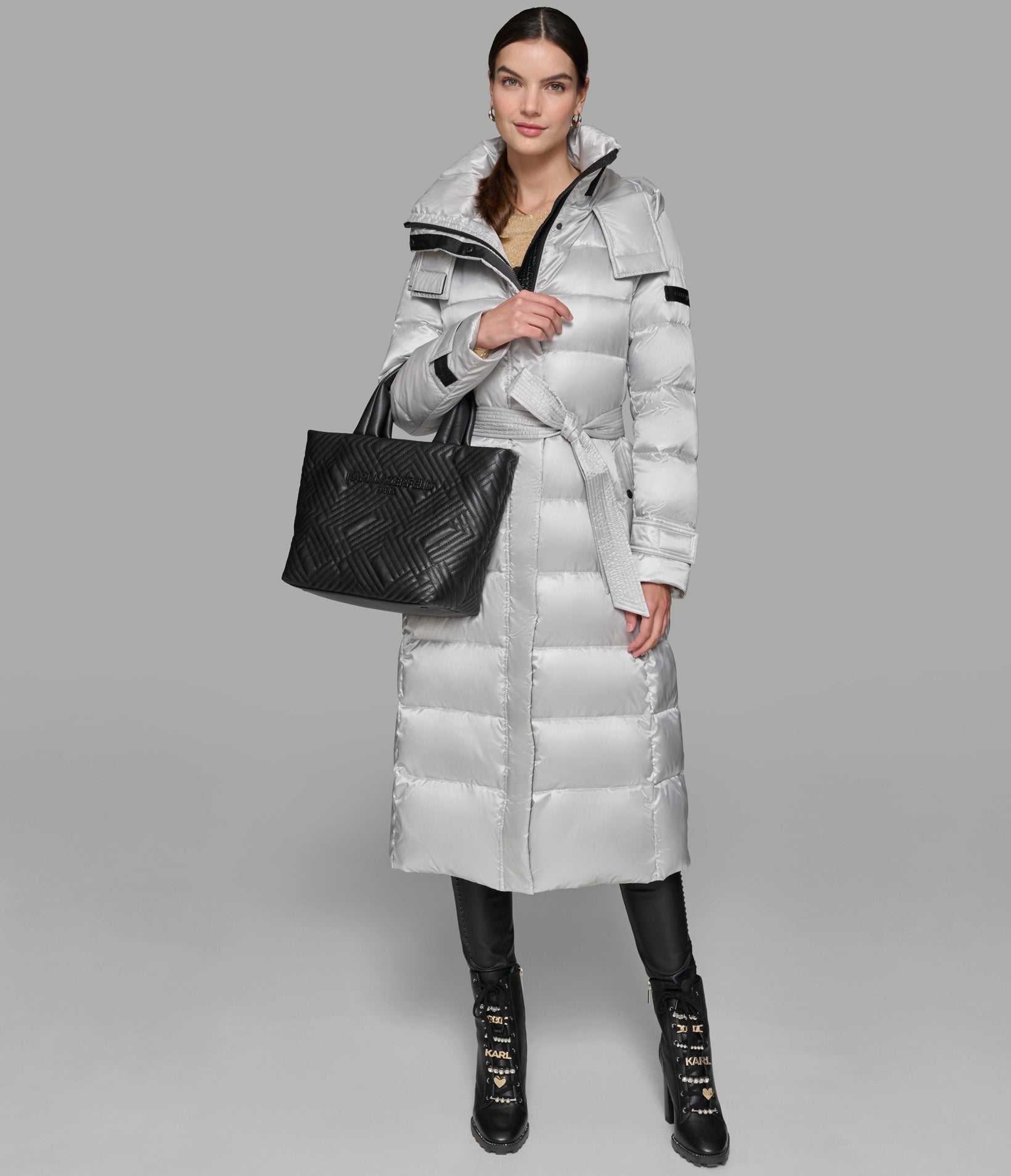 CONTRAST MAXI BELTED LONG PUFFER