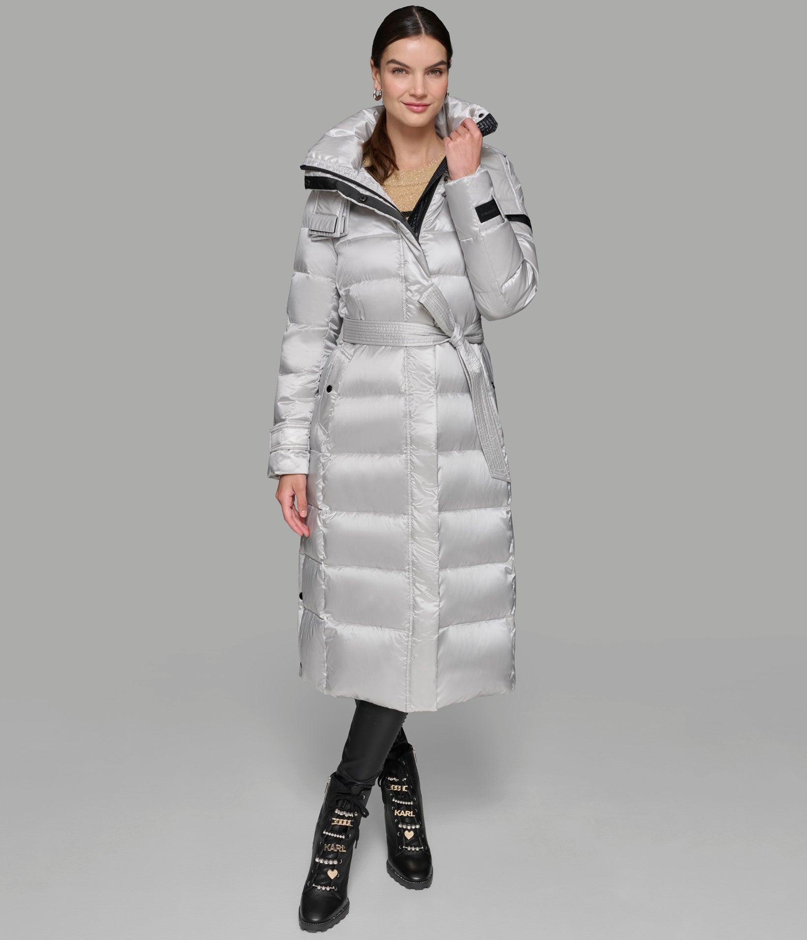 CONTRAST MAXI BELTED LONG PUFFER