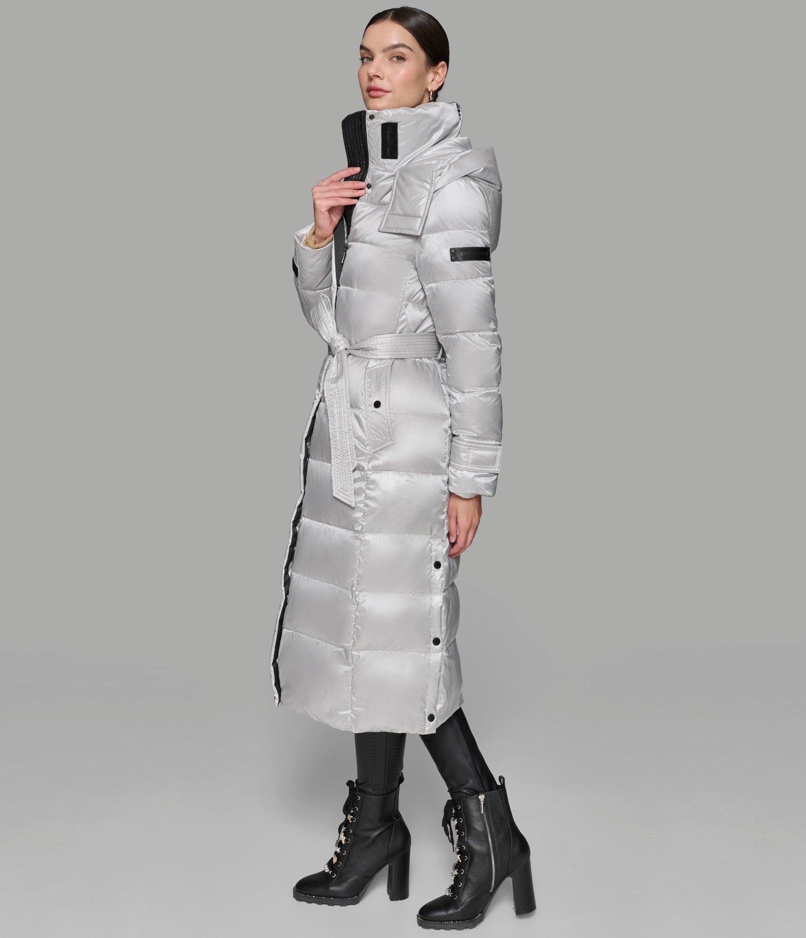 CONTRAST MAXI BELTED LONG PUFFER