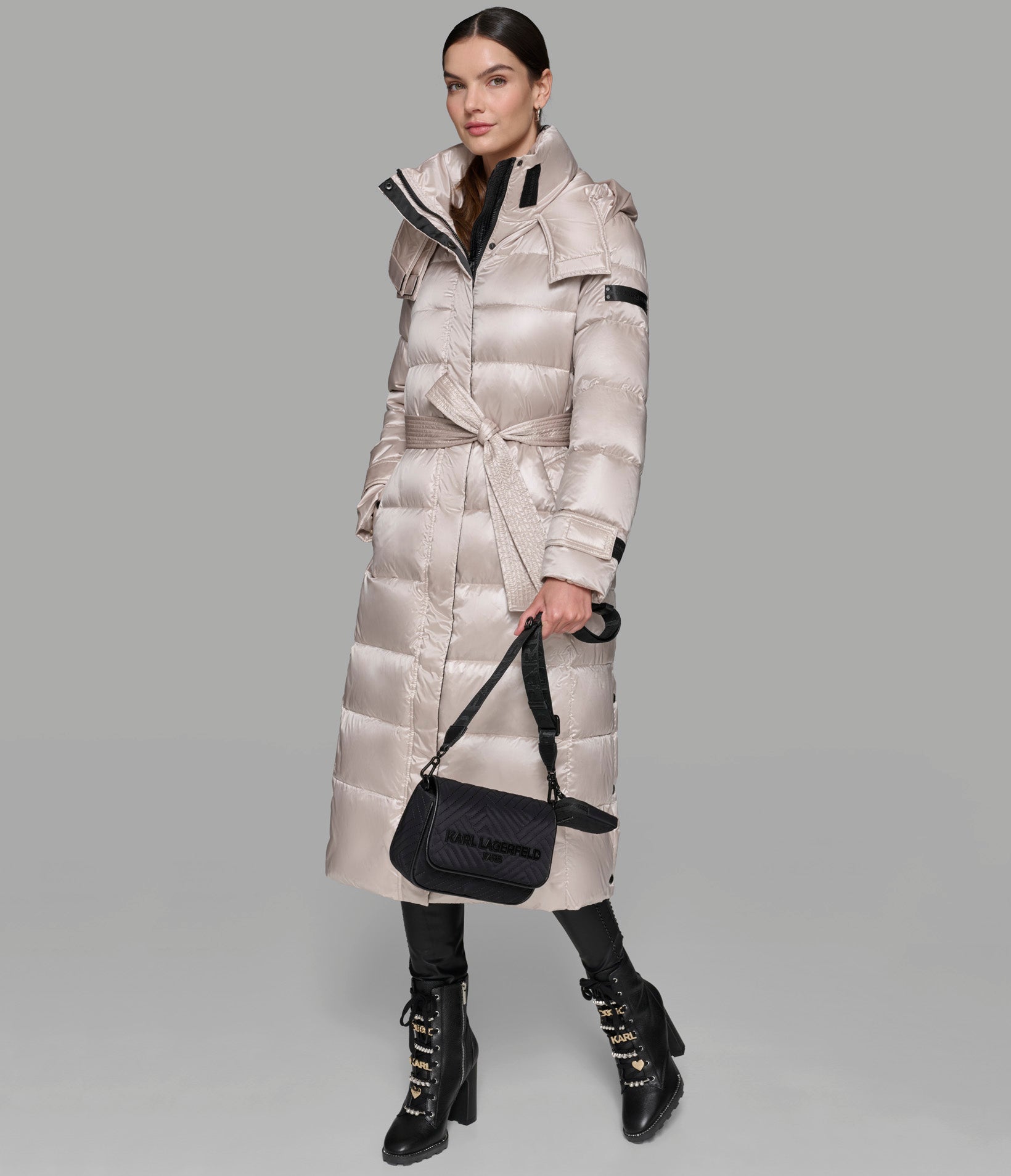 CONTRAST MAXI BELTED LONG PUFFER