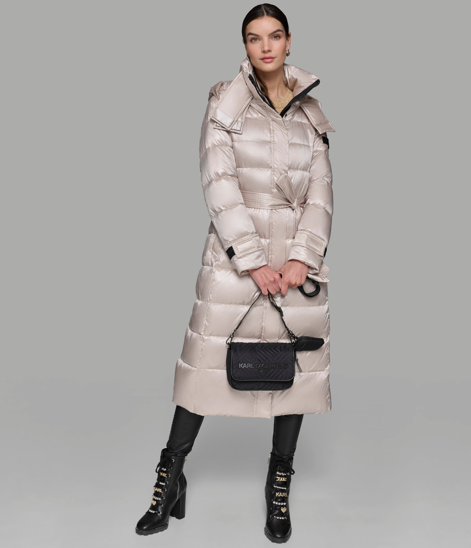 CONTRAST MAXI BELTED LONG PUFFER