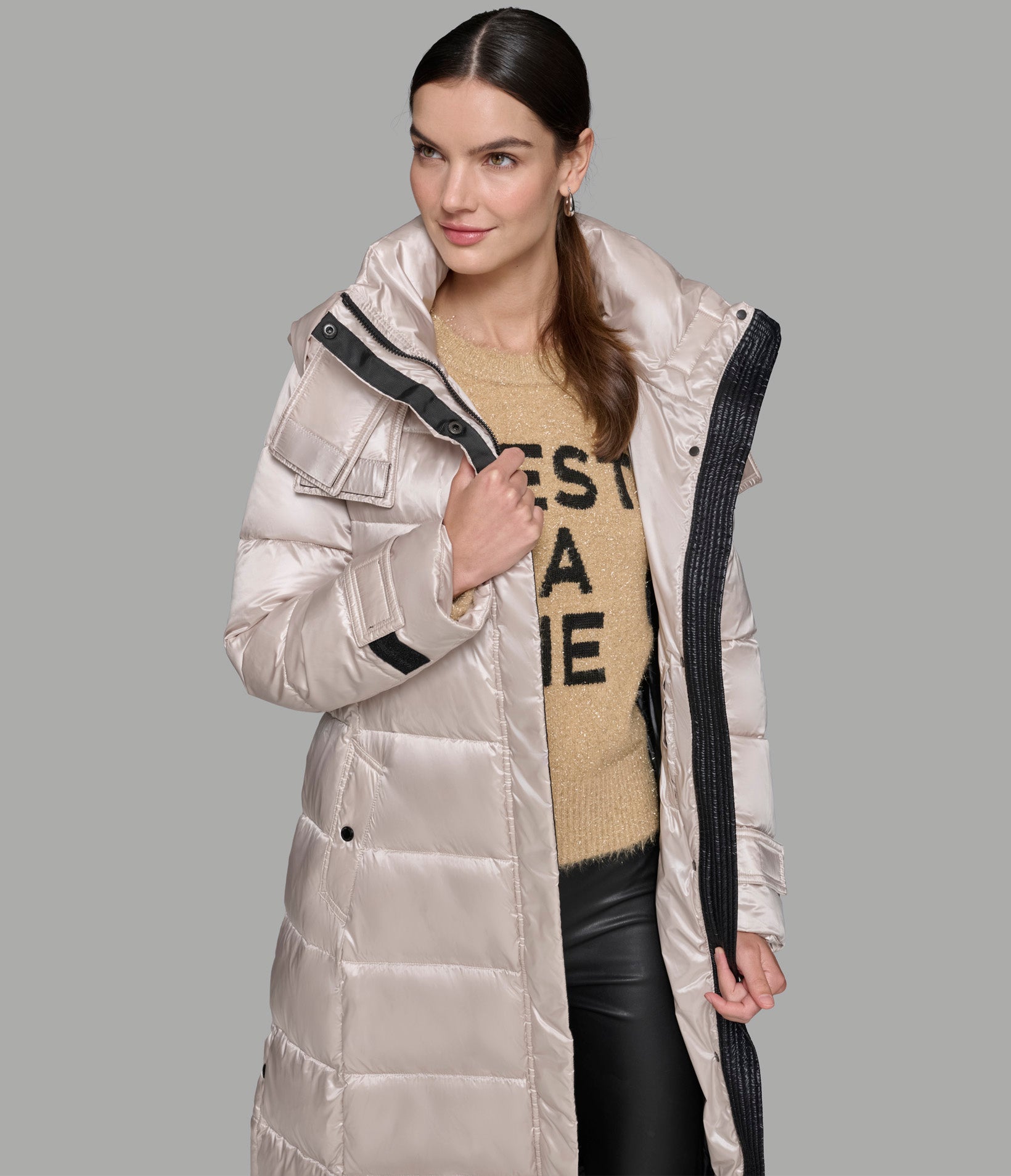 CONTRAST MAXI BELTED LONG PUFFER