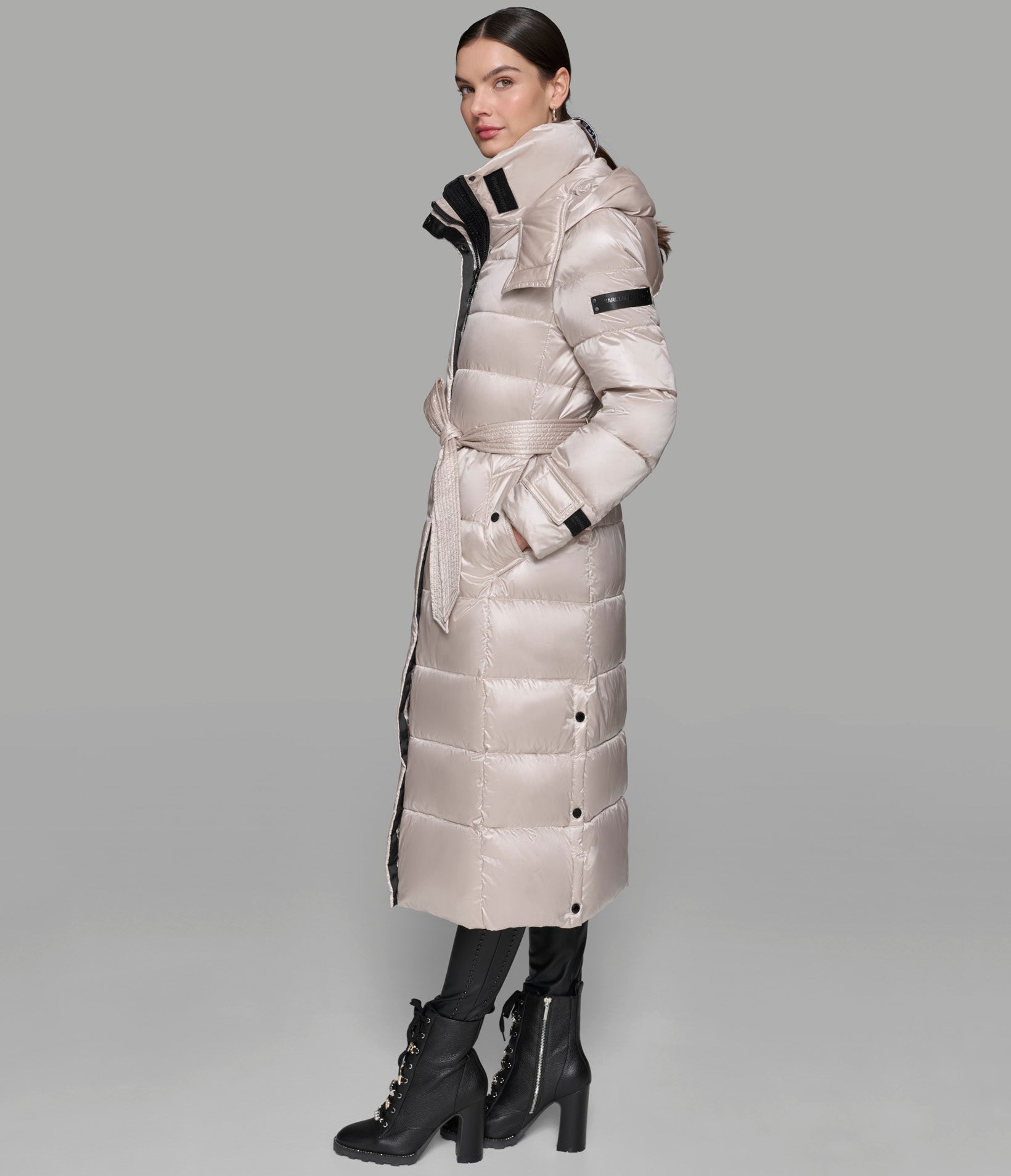 CONTRAST MAXI BELTED LONG PUFFER