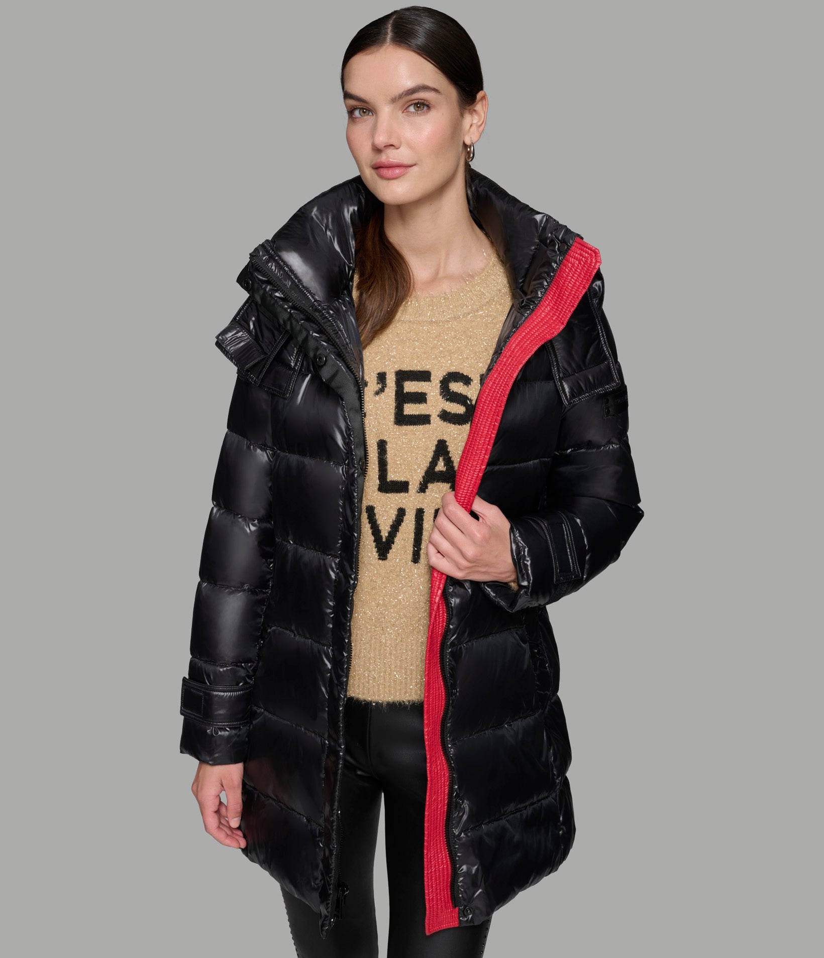 CONTRAST BELTED SHORT PUFFER