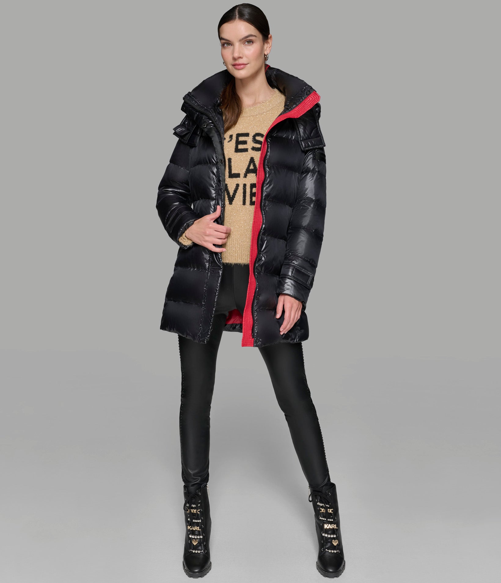 CONTRAST BELTED SHORT PUFFER