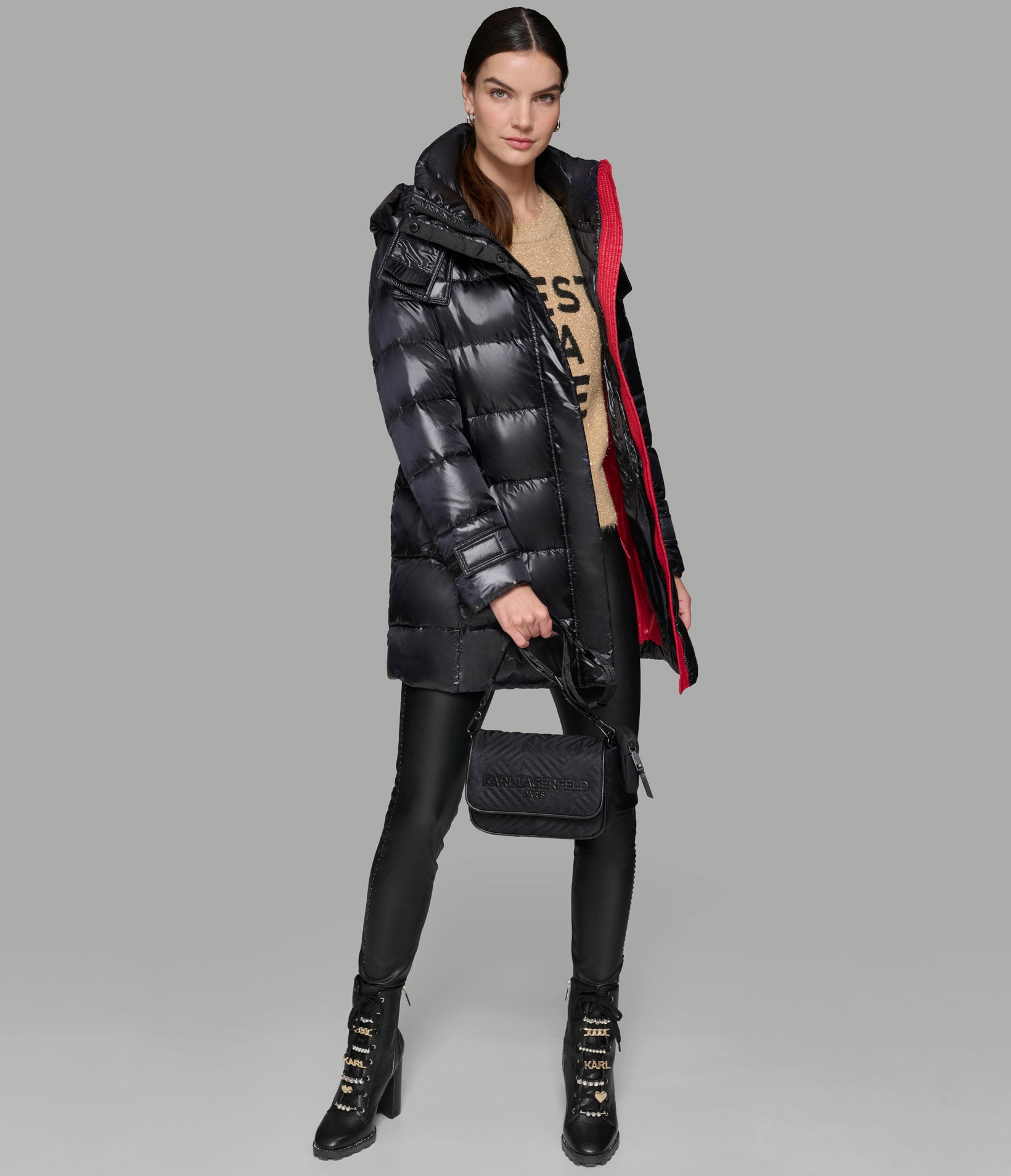 CONTRAST BELTED SHORT PUFFER