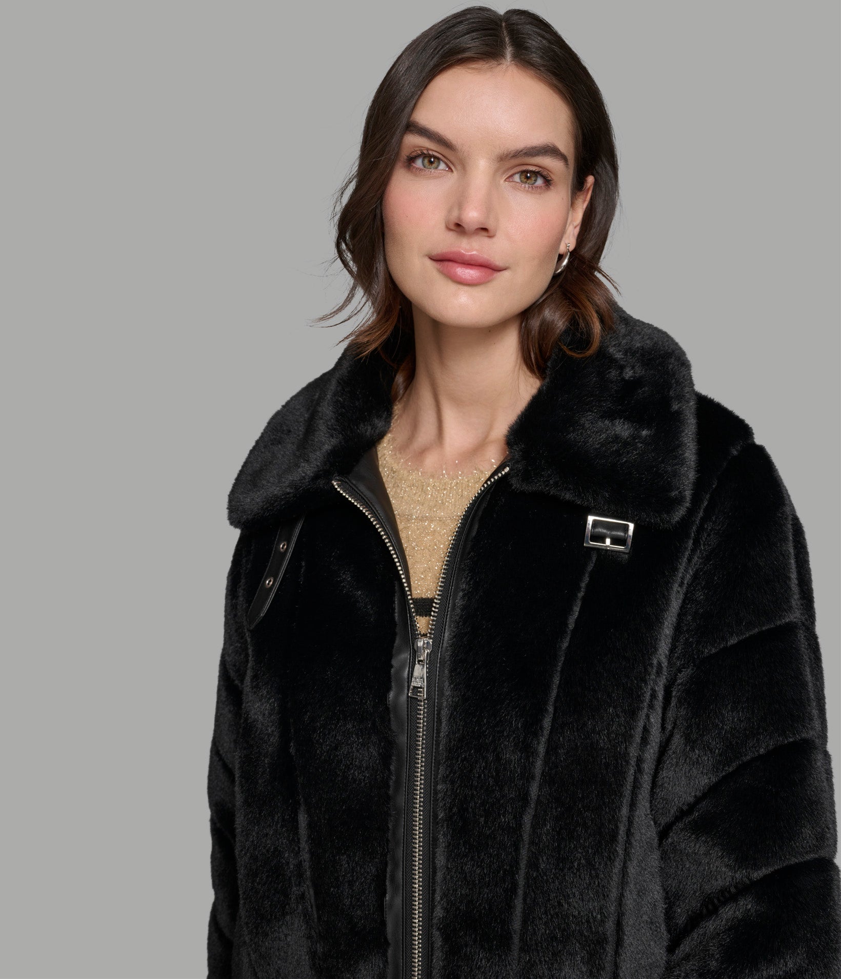 CHANNEL FAUX MINK AND PU BOMBER