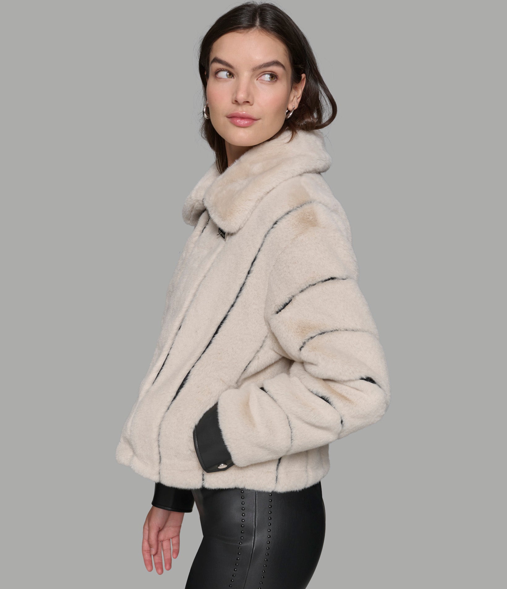 CHANNEL FAUX MINK AND PU BOMBER