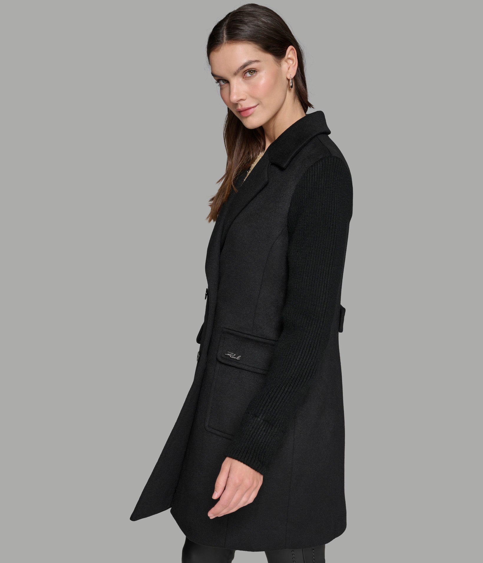 WOOL COAT WITH KNIT SLEEVES