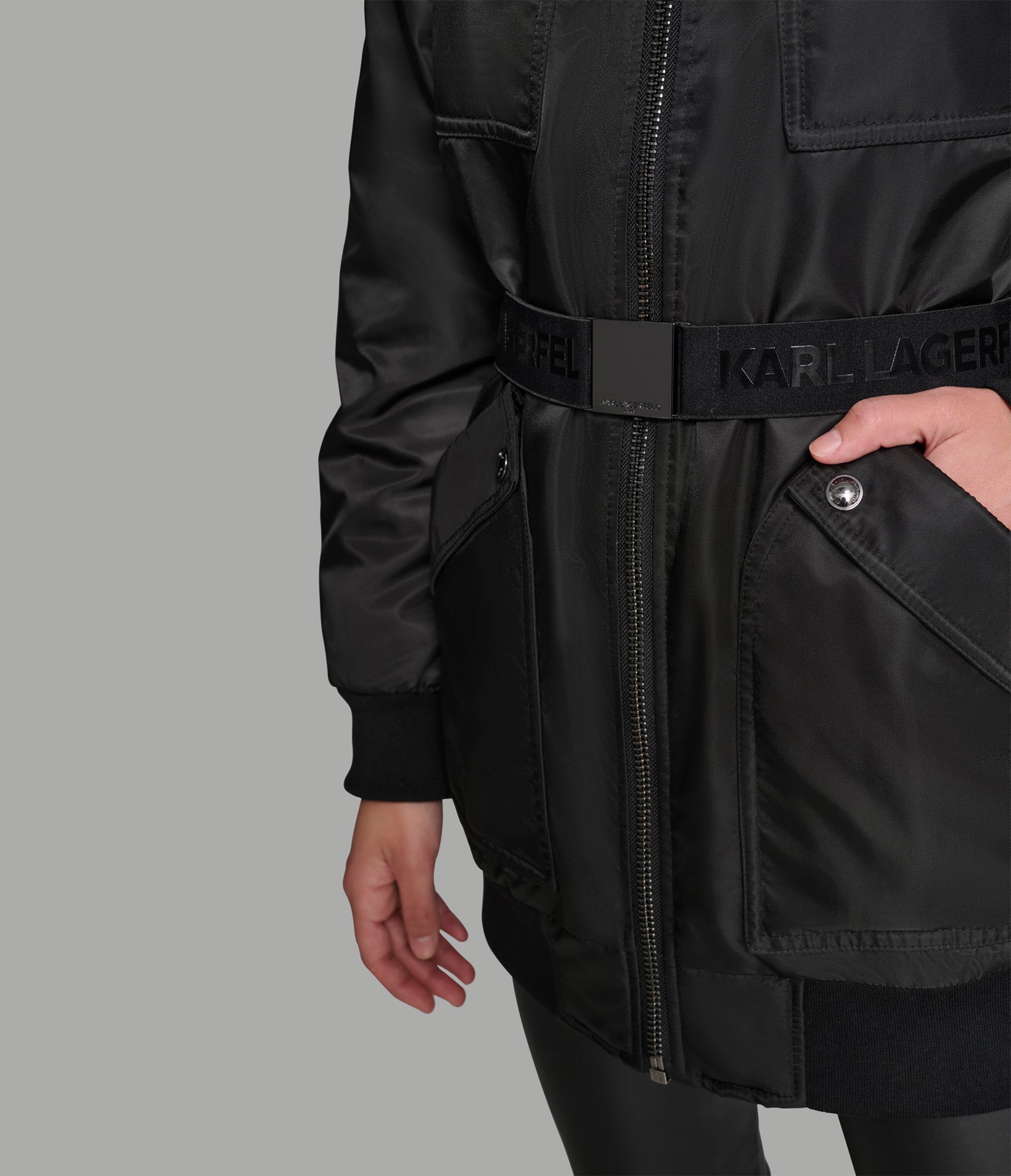 LONG BOMBER JACKET WITH HIDDEN HOOD