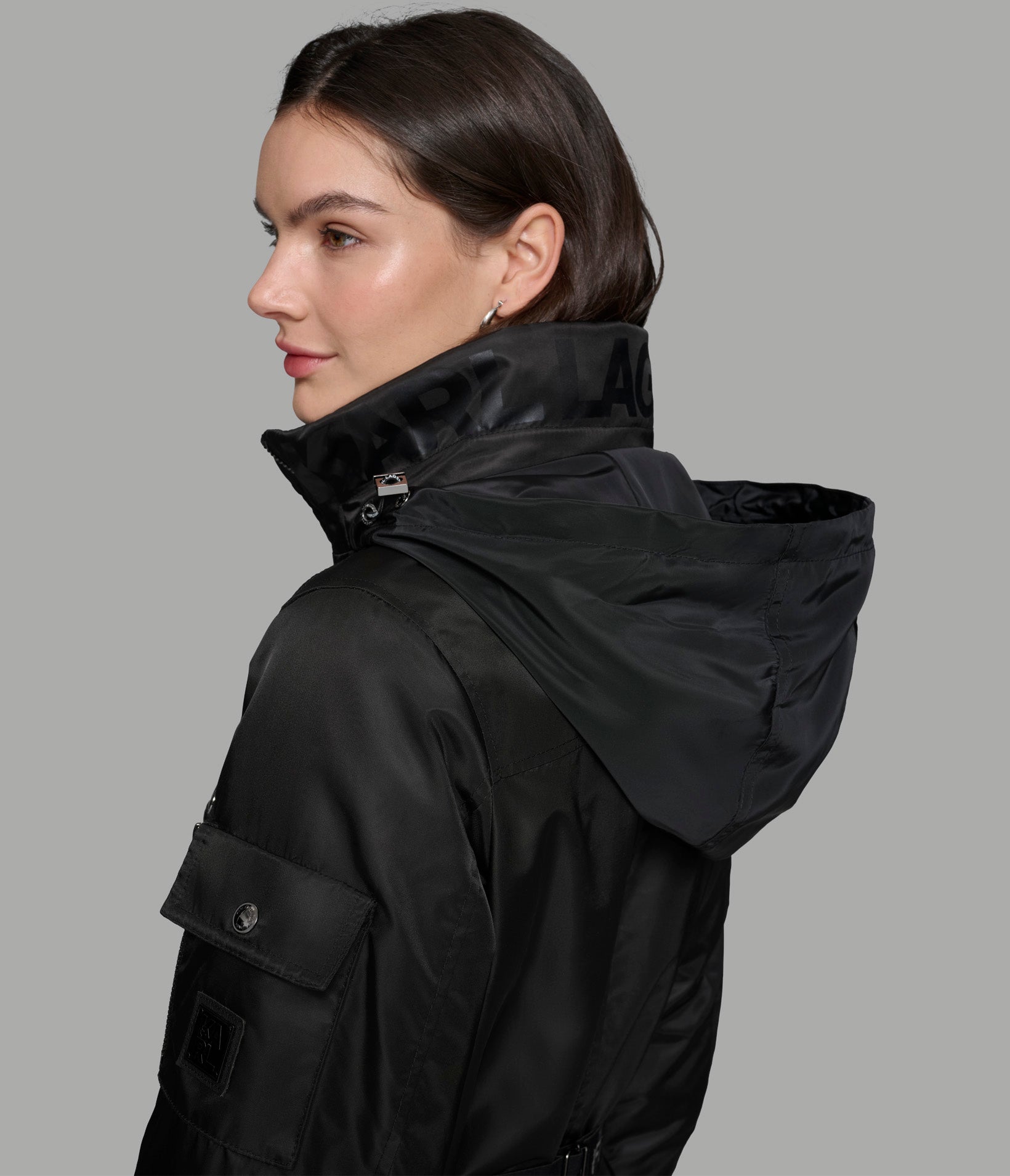 LONG BOMBER JACKET WITH HIDDEN HOOD