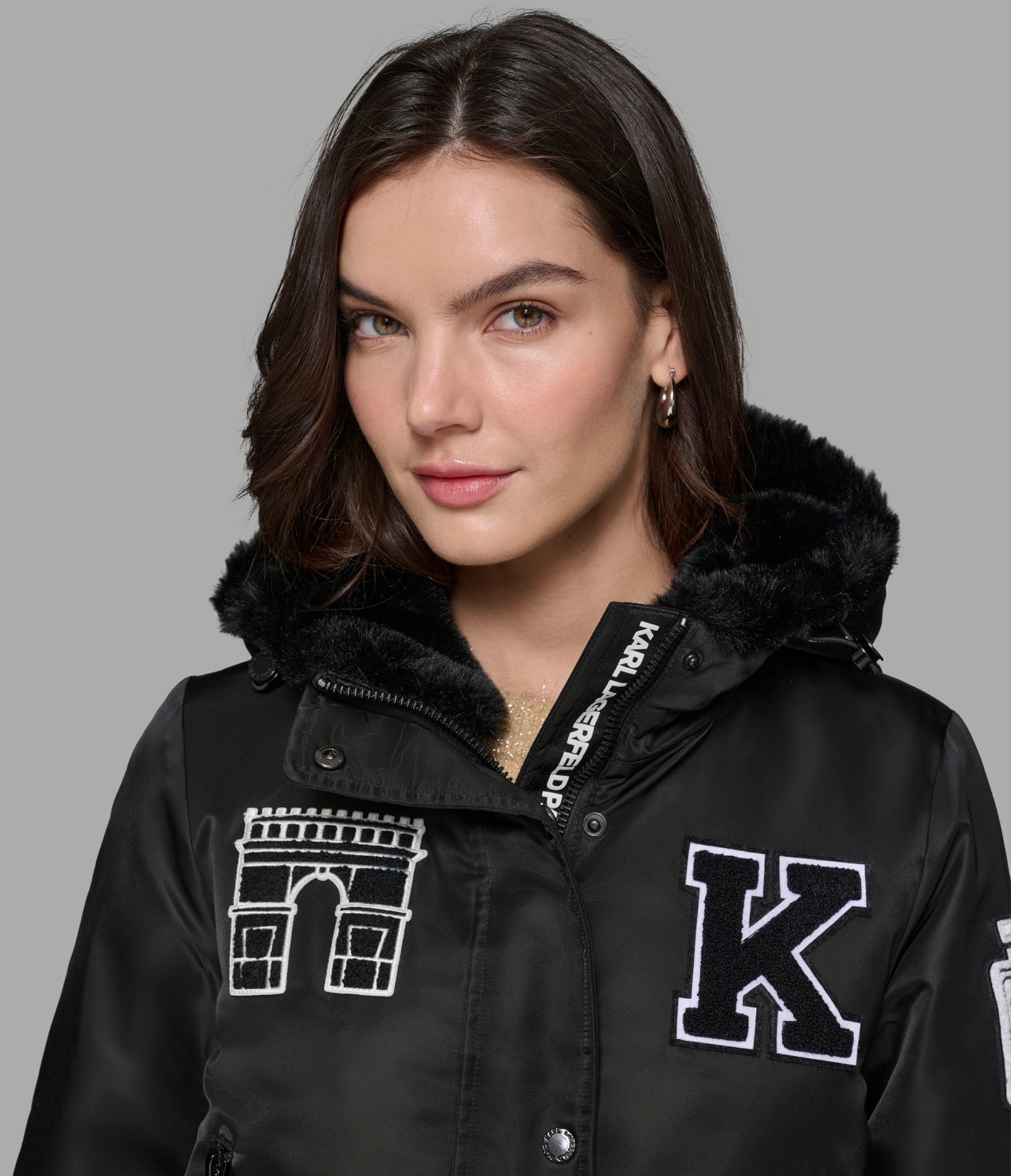 PATCH FUR HOOD BOMBER JACKET